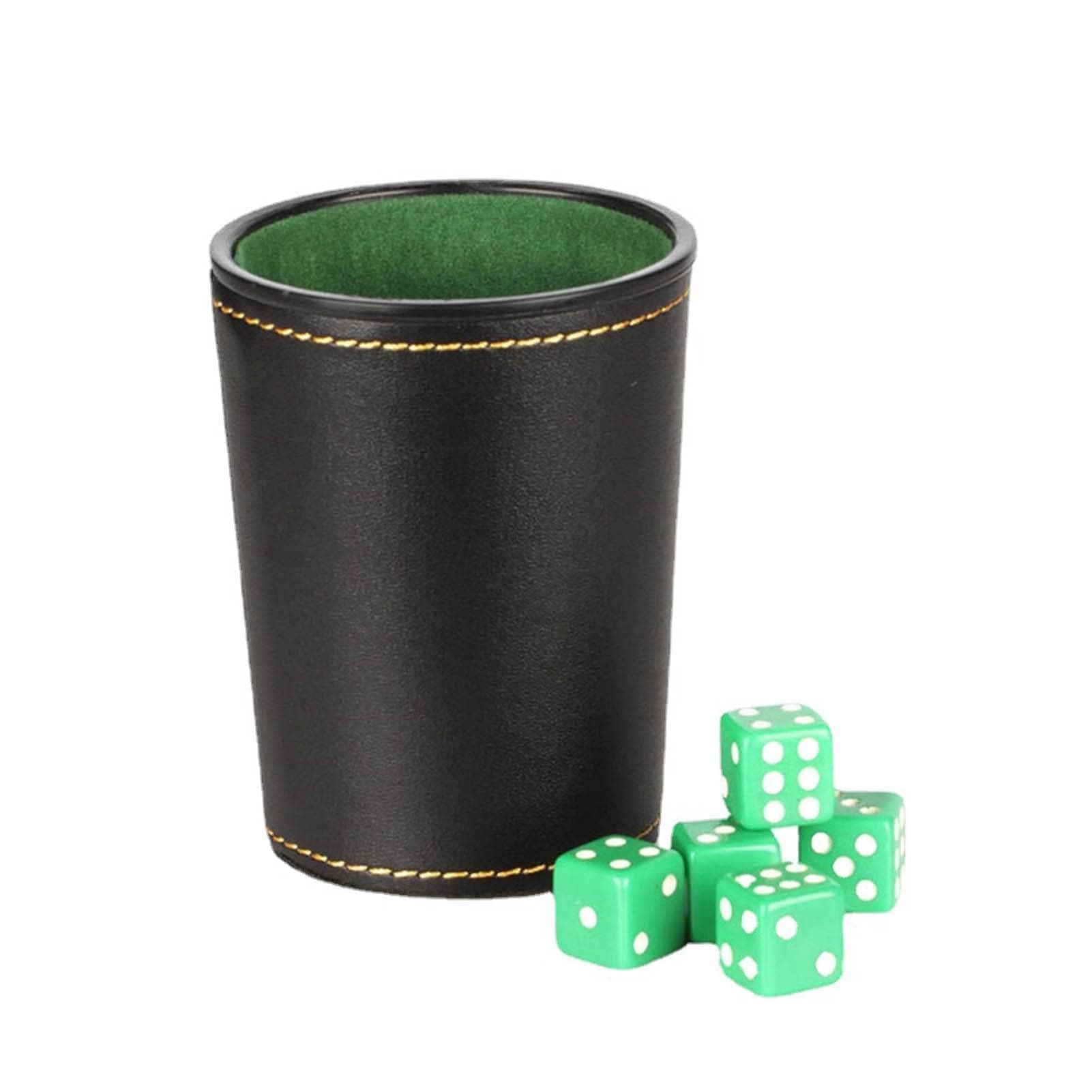 HERCHR 5Pcs Set di Tazze per Dadi in Pelle PU Fodera in Feltro Agitatore Silenzioso con 20 Dadi a Punti Scatola Nera Agitante per Yahtzee Farkle Bar Giochi di Dadi per Feste
