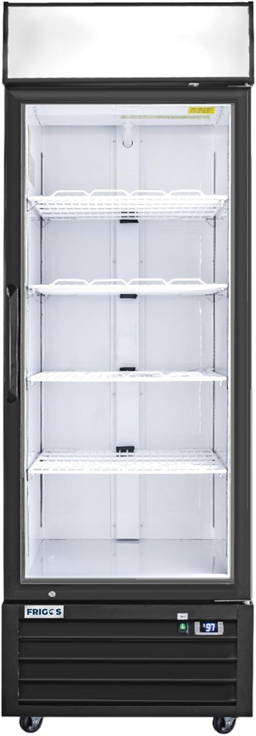 Frigos FG-MR-1D-G 27" Black Swing Glass 1 Door Merchandiser Refrigerator with LED Lighting - Energy Efficient Commercial Refrigeration Unit - Display Fridge Included Liftgate