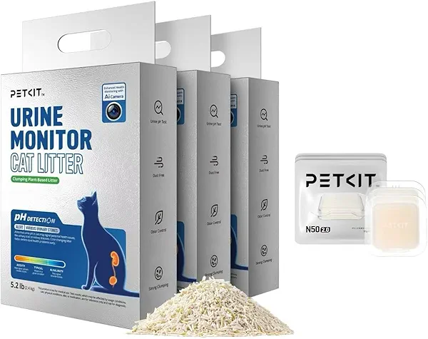 PETKIT 2025 New Urine Monitor Litter 3 Bags & N50 Odor Eliminator 2.0 Exclusive for PuraMax and PuraMax 2 Self-Cleaning Cat Litter Box