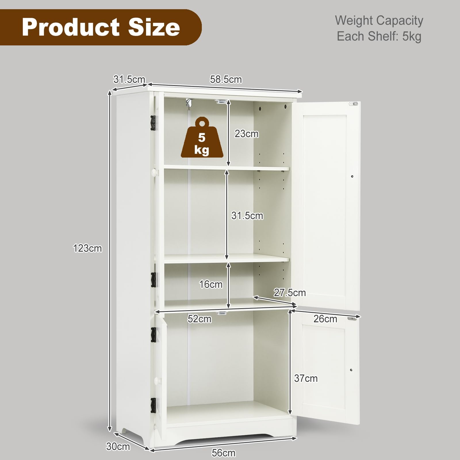 Armoire Salle De Bain 4 Portes, 2 étagères Réglables - 60x30x110 Cm - Noir - Anti-basculement