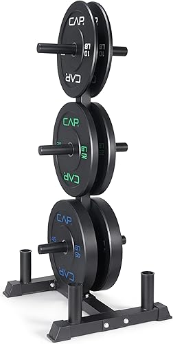 Miniatura 64 de CAP Barbell - Juego de discos olímpicos de goma de 2 pulgadas con soporte de 6 postes, 100-370 libras, múltiples opciones