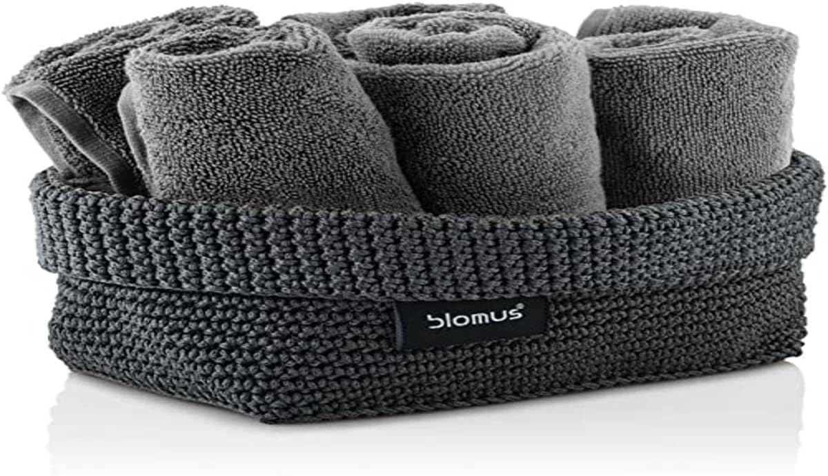 TELA- 68885 Crochet Basket L Made of Synthetic Fibre, Anthracite, Basket for Storage, Workmanship, Exclusive Look, Ideal for Towels, Cosmetics etc. (H x W x D: 9 x 12 x 20 cm,