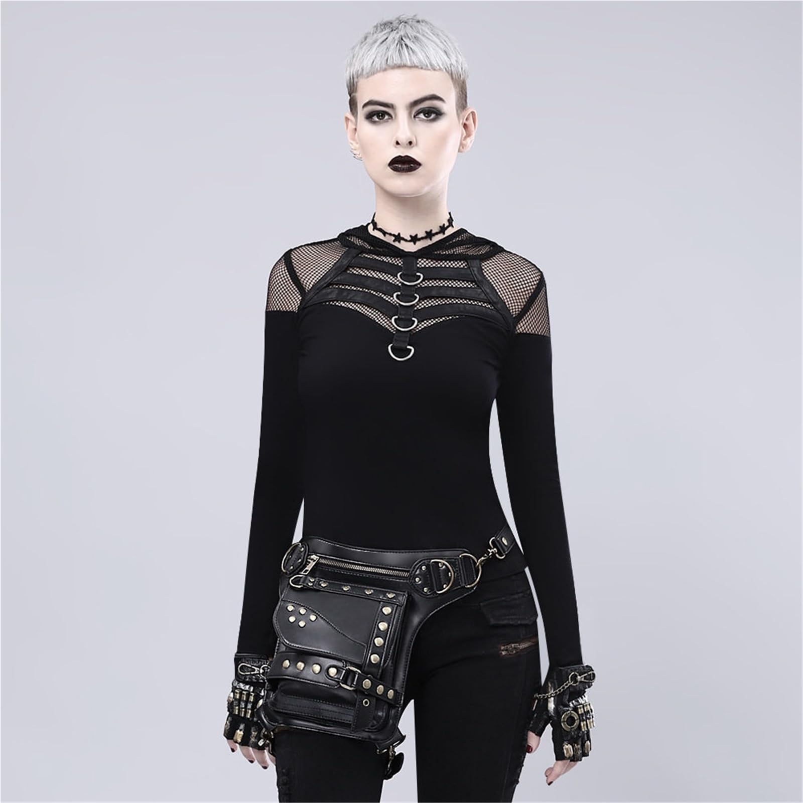 Steampunk Rivet Drop-Leg-Tasche aus PU-Leder, vielseitige Brust-/Taillen-/Oberschenkel-Umhängetasche mit verstellbarem Gurt for Festivals