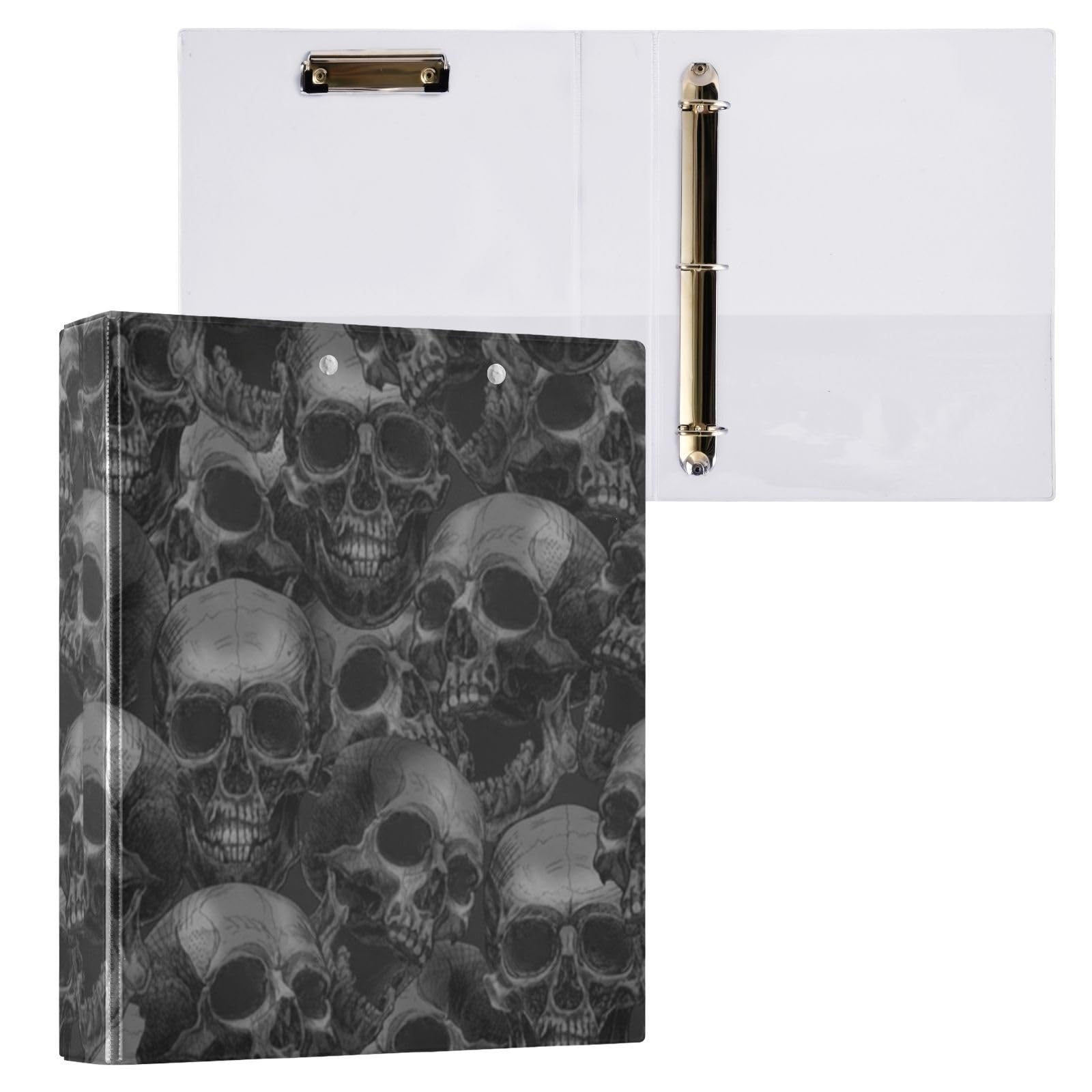 Porte-documents avec porte-bloc intégré Motif tête de mort squelette Noir