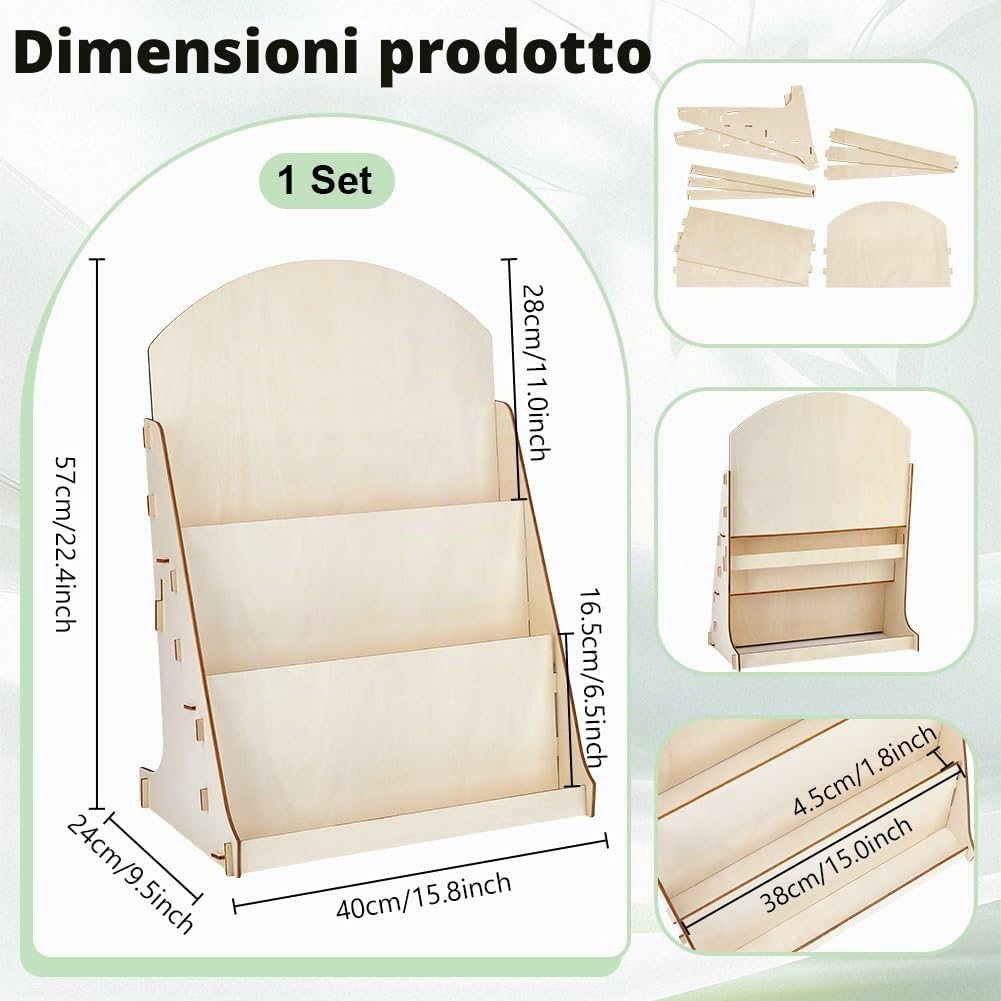 PH PandaHall Espositore per Biglietti D'Auguri Espositore per Cartoline in Legno, 3 Livelli Espositori per Adesivi Venditori Organizzatore di Cartoline Espositori per Brochure Multiuso, 40x24x57cm