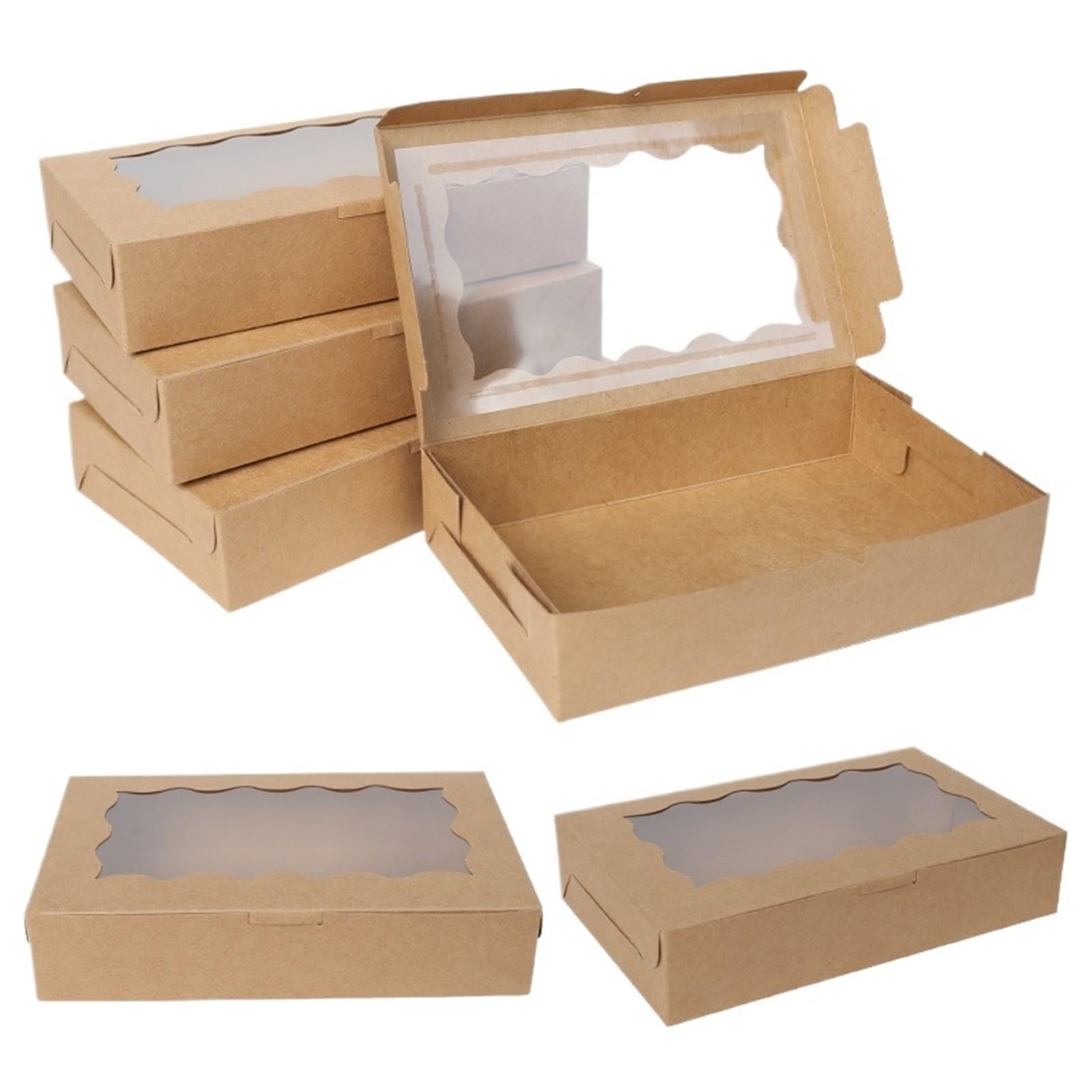XPJYUA Bakery Boxes with Clear Window 5-20pcs Boxes With Window Birthday Party Chocolate Candy Cookie Gift Packaging Wedding(Brown,20Pcs)