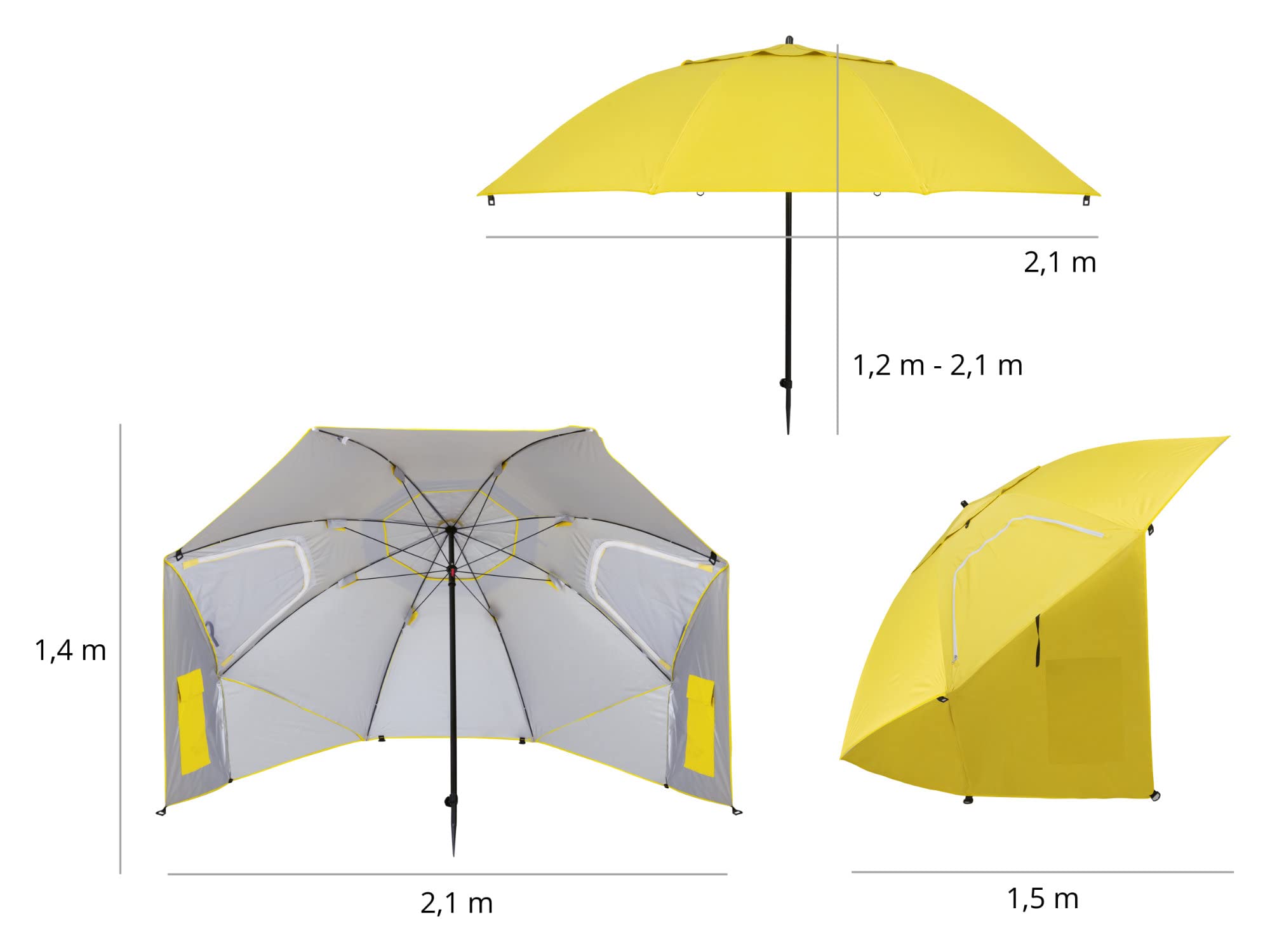 Stagecaptain UM-210 Ombrellone da spiaggia con picchetto, tessuto idrorepellente e protezione UV, finestra in rete per migliore circolazione dell'aria.