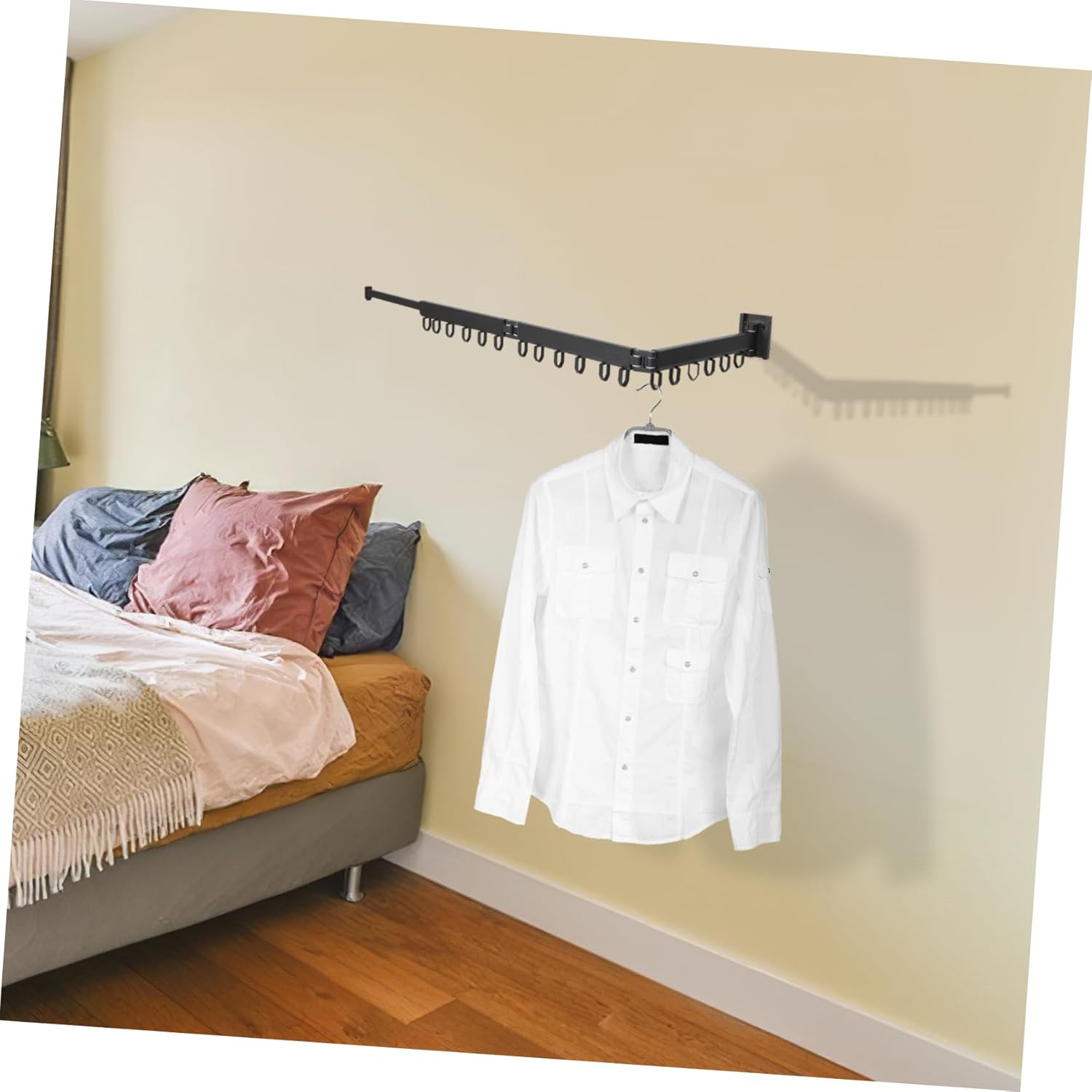 Cabilock Wall Mounted Folding Clothes Hanger Expandable Drying Rack for Laundry Sturdy Cloth Rack Stand Space Saving Design for Balconies Bathrooms High Capacity for Multiple Garments