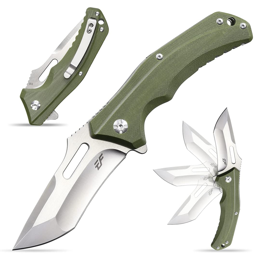 Eafengrow EF908 Pocket Knife Sanding Finished D2 Steel Blade G10 Handle Pocket Clip and Liner Lock with Titanium Coating Tactical Camping Survival