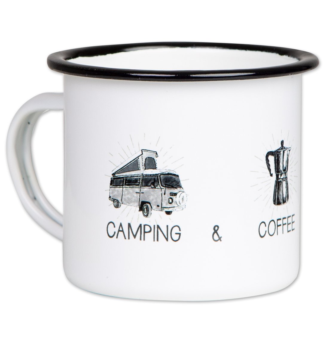 High Quality Enamel Coffee Mug "Camping Coffee Campfire" Design, for Outdoor Fans by tassenwerk.com