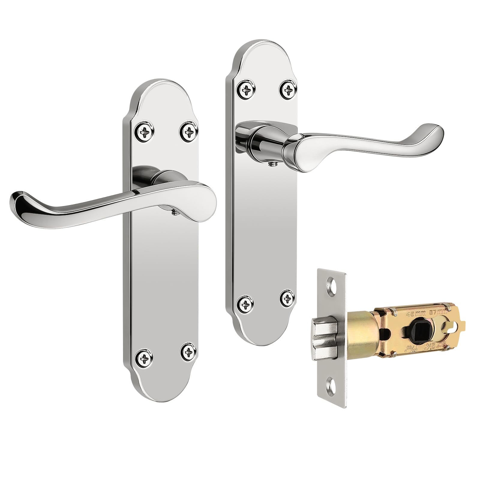 Brotima Polished Chrome Victorian Passage Door Handles,with Adjustable Latch (45/57mm Door Backset),No Locking Function,Interior Door Handles for Hallways