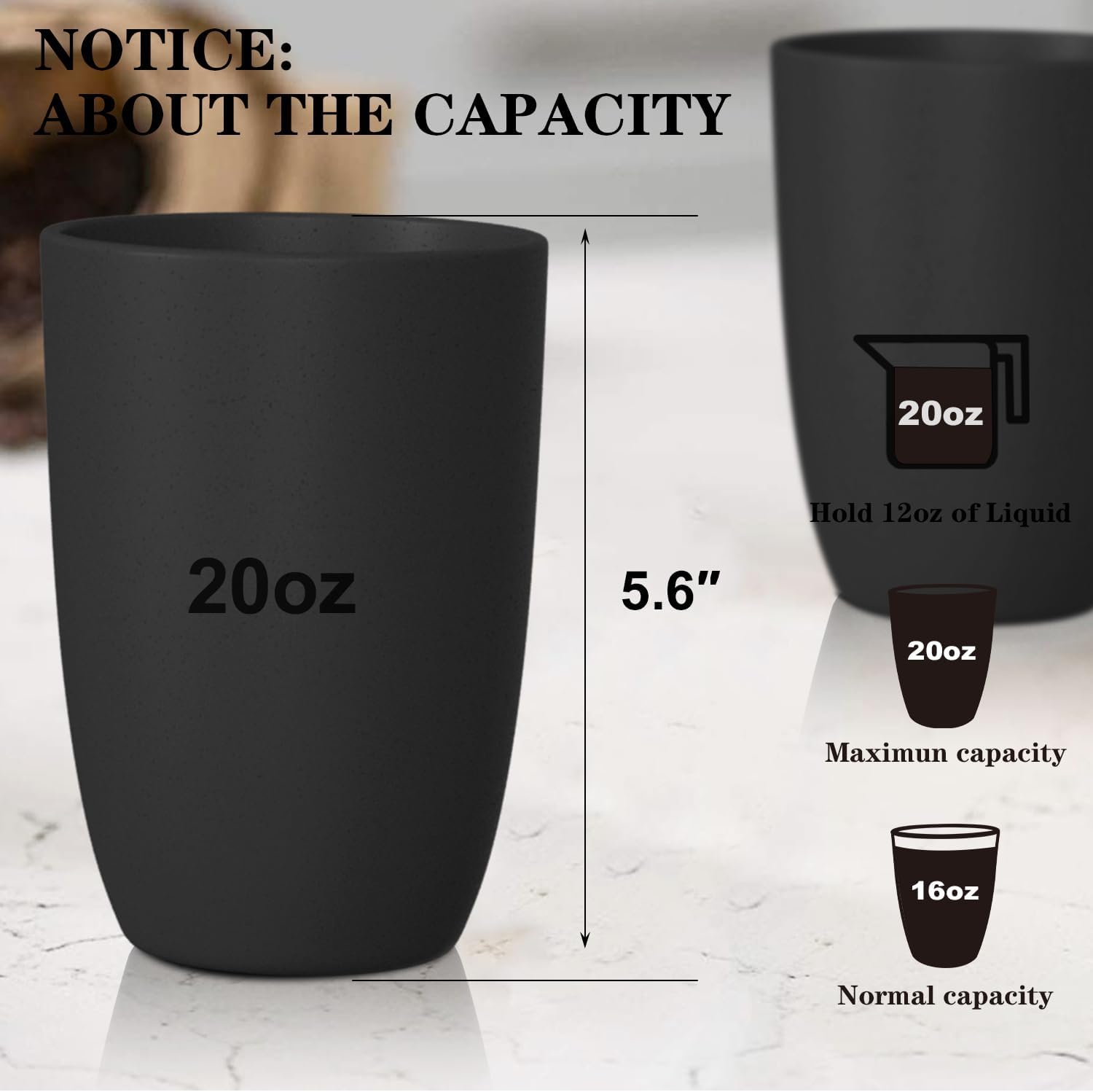 Homienly Wheat Straw Dinnerware Set of 24 Service for 8 Plates and Bowls Sets Unbreakable Drinking Cup Reusable Lightweight Dinnerware Set for Kitchen (Black)