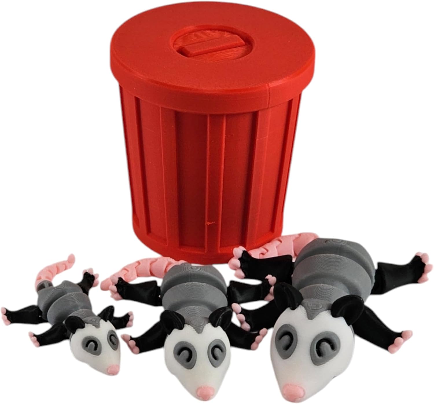 Family of Poseable Trash Fidget Toys with Trash Can (Possum, Black)