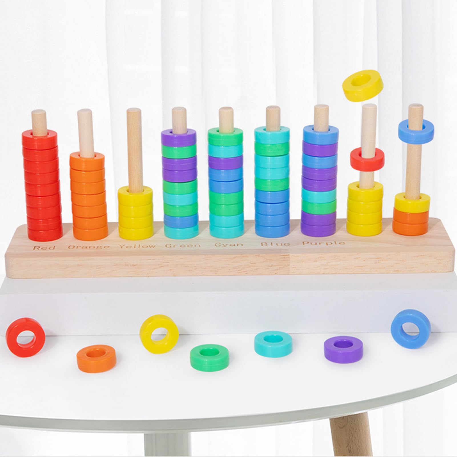 Genérico Anillos apilables de íris, Agarre ergonómico de Madera, Base de Almacenamiento integrada, Entrenamiento de Equilibrio, clasificador de Formas, Juguetes educativos para niños — view 2