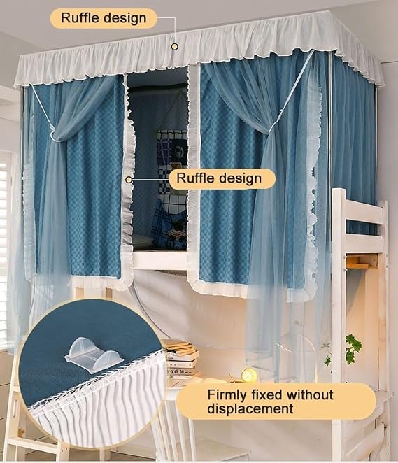 Bunk Bed Privacy Curtain Set with Aluminum Frame, Canopy Bed Curtains, Privacy Curtain for Upper and Lower Bunks for Dorm Room (Gray)