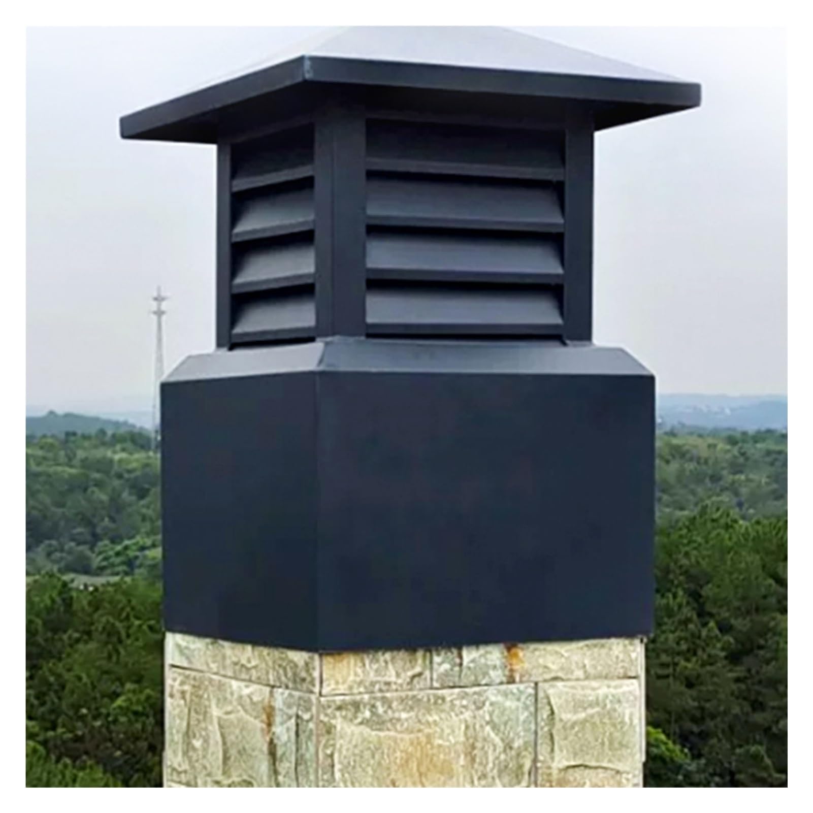 BHFLJSAQ Chimney Rain Caps,Rainproof Aluminum Chimney Cap 24"x24" - Louvered Venting Square Fireplace Cover, Durable Outdoor Chimney Protector, Weather-Resistant Vent Cap for Efficient Draft Control