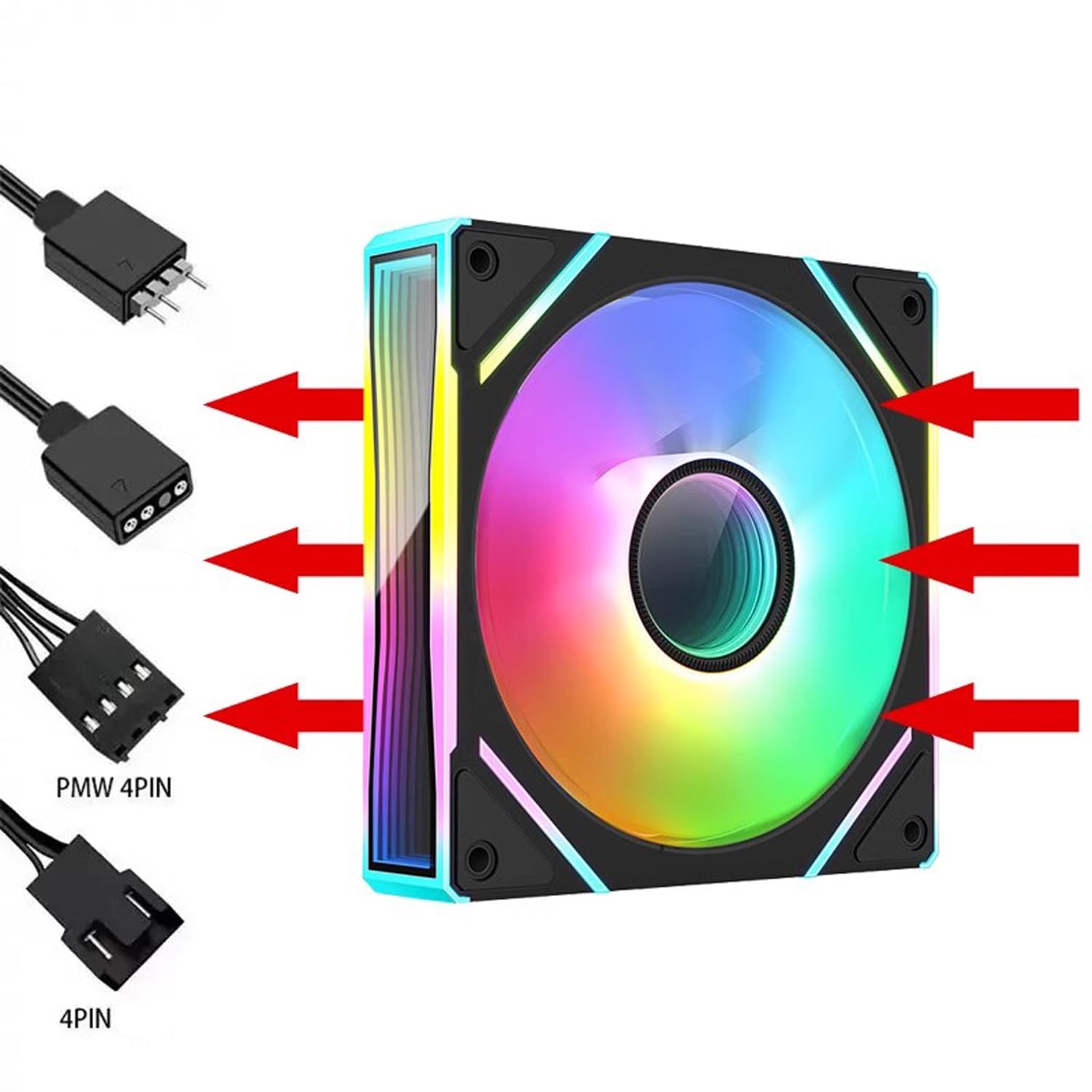Confezione da 3 ventole per case da 120 mm, 5 V ARGB, ventola di raffreddamento per computer silenziosa ad alto flusso d'aria, effetto luce regolabile, confezione da 3