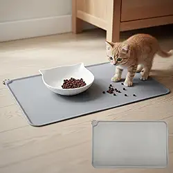 Tapete de silicone para comida de cachorro à prova d'água, tapete de alimentação para animais de estimação, tapetes antiderrapantes para cães com lábio para evitar derramamentos em casa (45 x 30 cm)