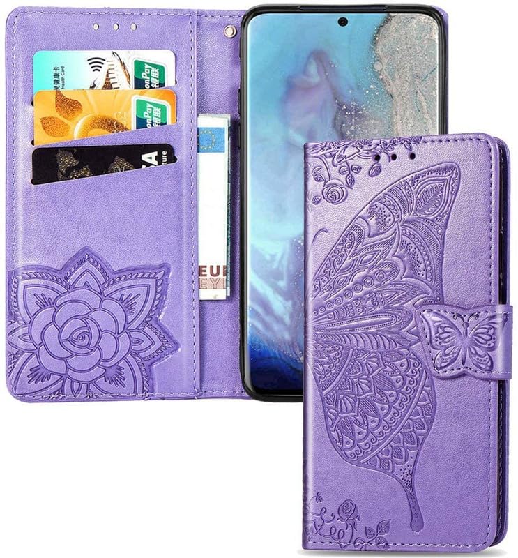 Image of ClickCase Butterfly Series for Redmi Note 15 Pro 5G Leather Embossing Wallet Flip Case Kick Stand Magnetic Closure Flip Cover for Redmi Note 15 Pro 5G (Purple)