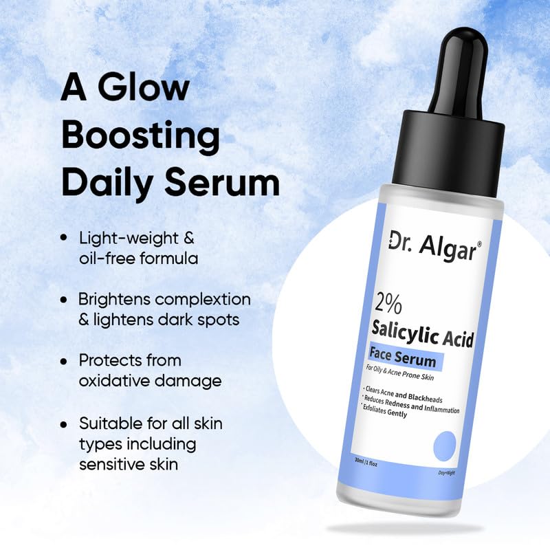 Image of Dr. Algar 2% Salicylic Acid Serum for Acne, Blackheads, Oil Control & Open Pores | Clear Skin Formula for Women & Men
