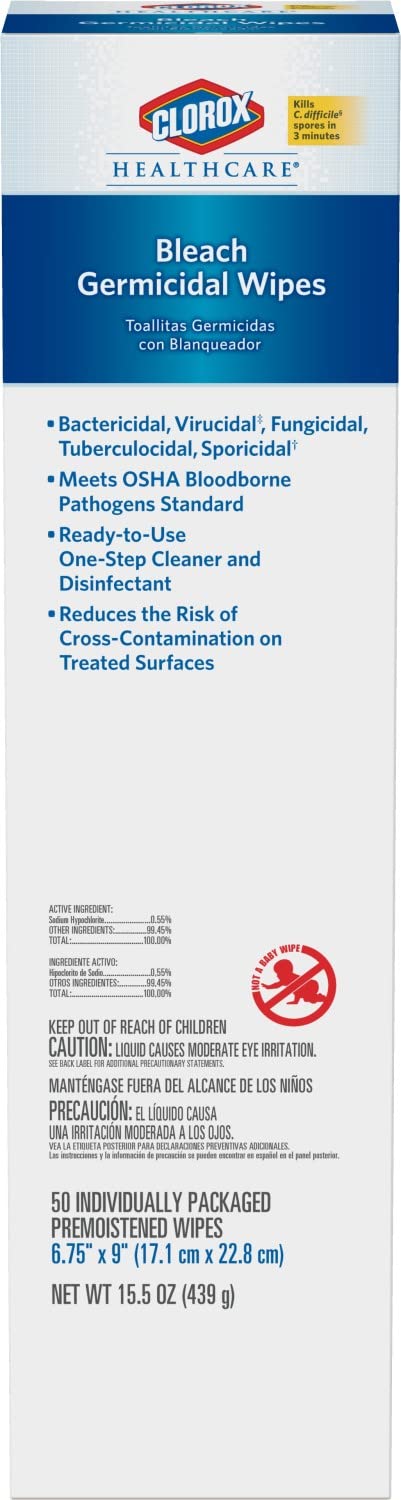 Clorox Healthcare Bleach Germicidal Individual Wipes, 50 Count (Package May Vary)