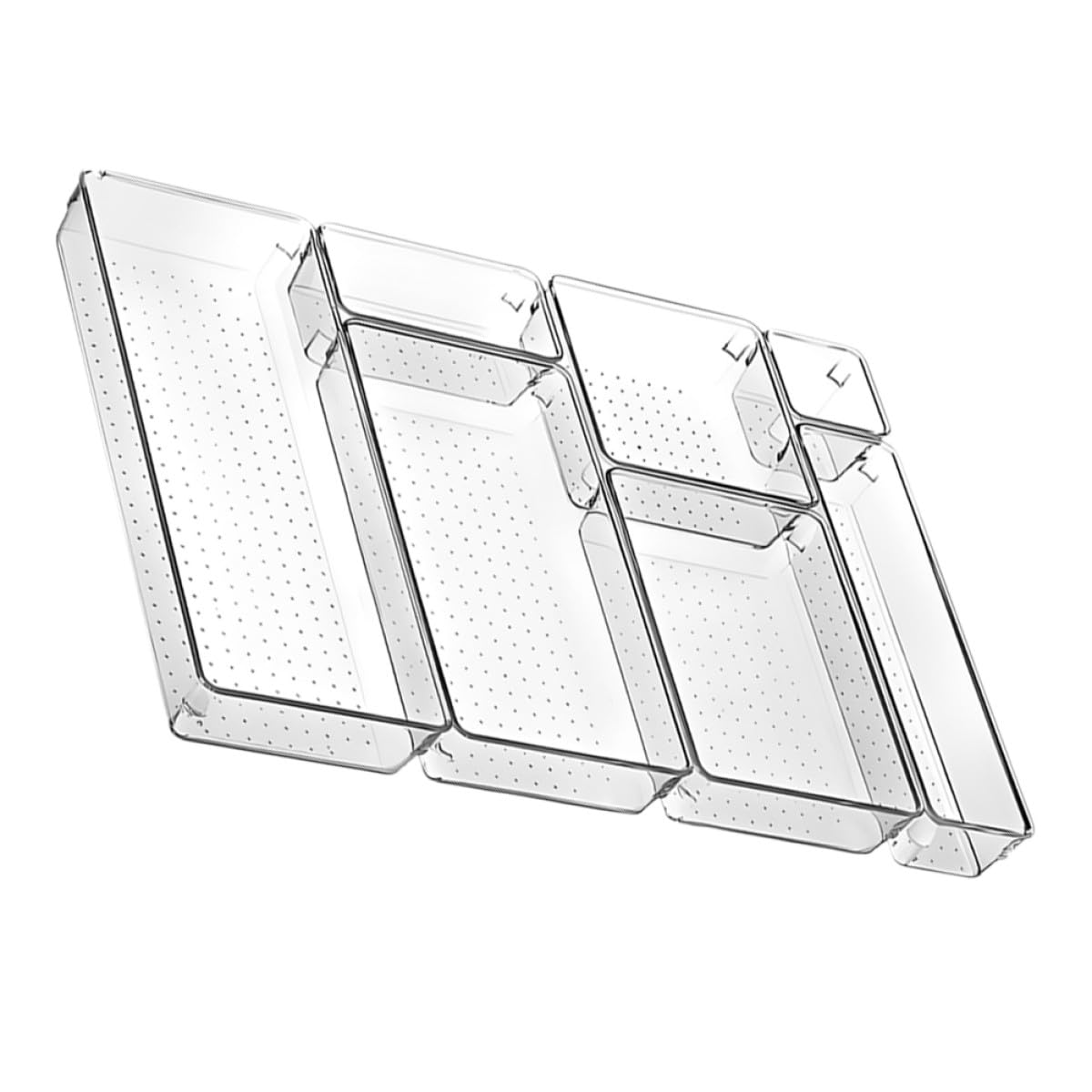 Juego de 7 Organizadores Transparentes para Cajones, Divisores de Cajón de Pet en Varios Tamaños, Adecuado para Escritorio, Tocador y Almacenamiento en Hogar y Oficina