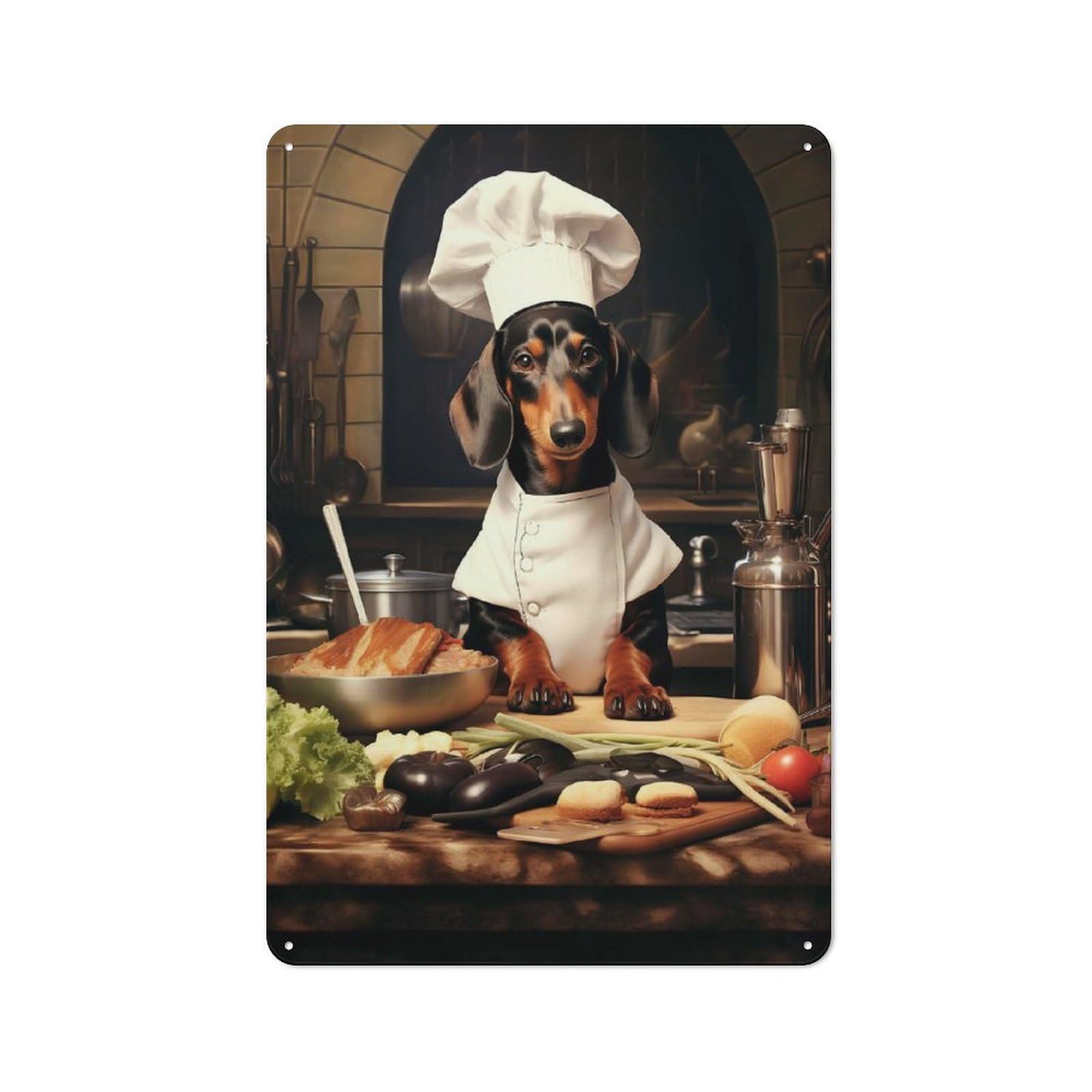 Junmoney Style-11 Retro Metal Wall Sign 30X20cm Featuring Chef Dachshund For Garage Wall, For Garage, Workshop And Man Cave Decoration