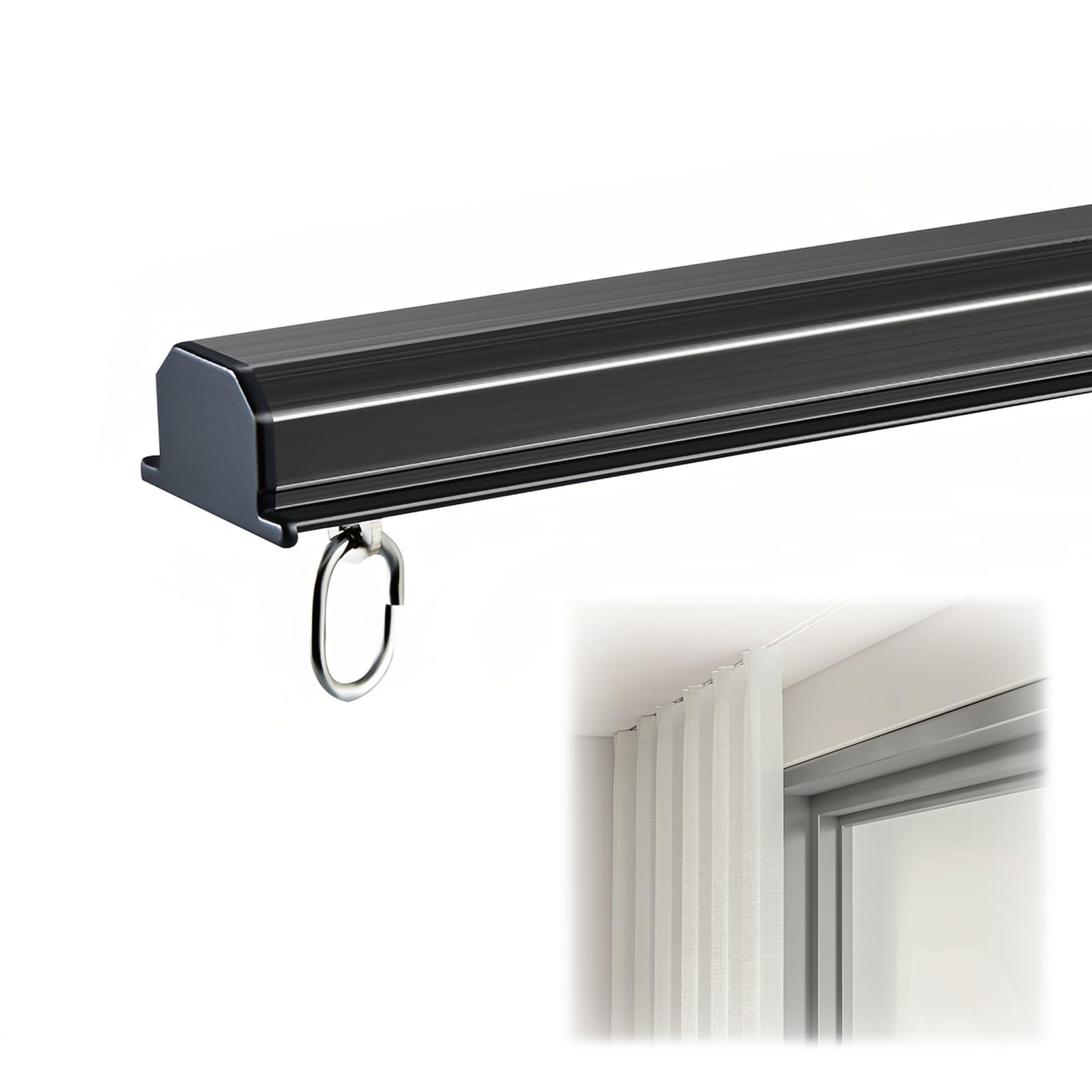 Tige en aluminium noir 2,5 m pour fixer des rideaux sans couture de façon invisible