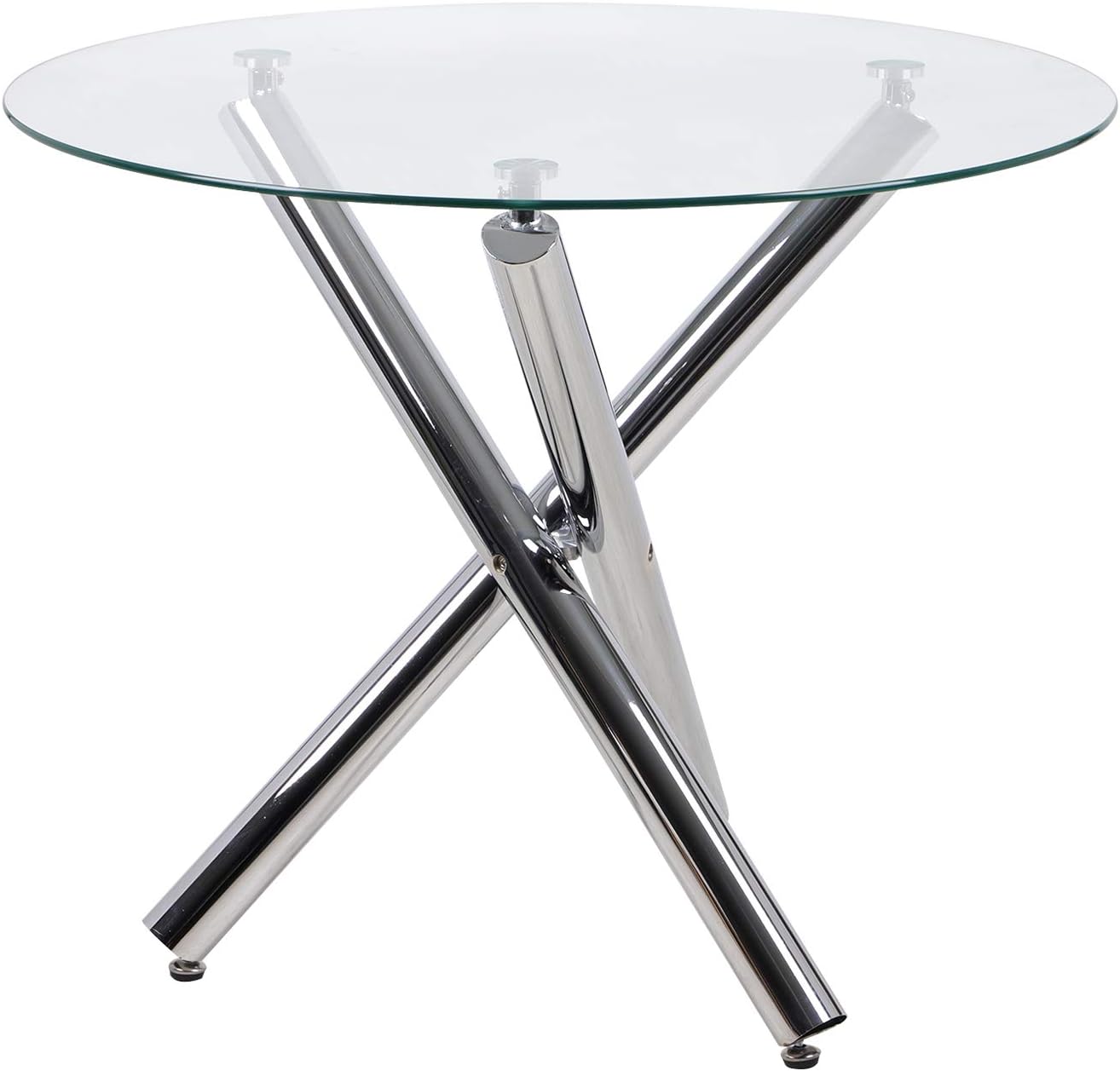 Round Dining Table, 90 cm Glass Safe Table Top with Chrome Stylish Stable Table Legs,Kitchen Table