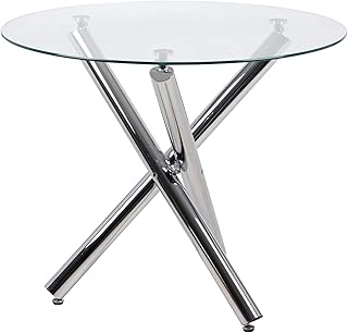 JEFFORDOUTLET Round Dining Table, 90 cm Glass Safe Table Top with Chrome Stylish Stable Table Legs,Kitchen Table