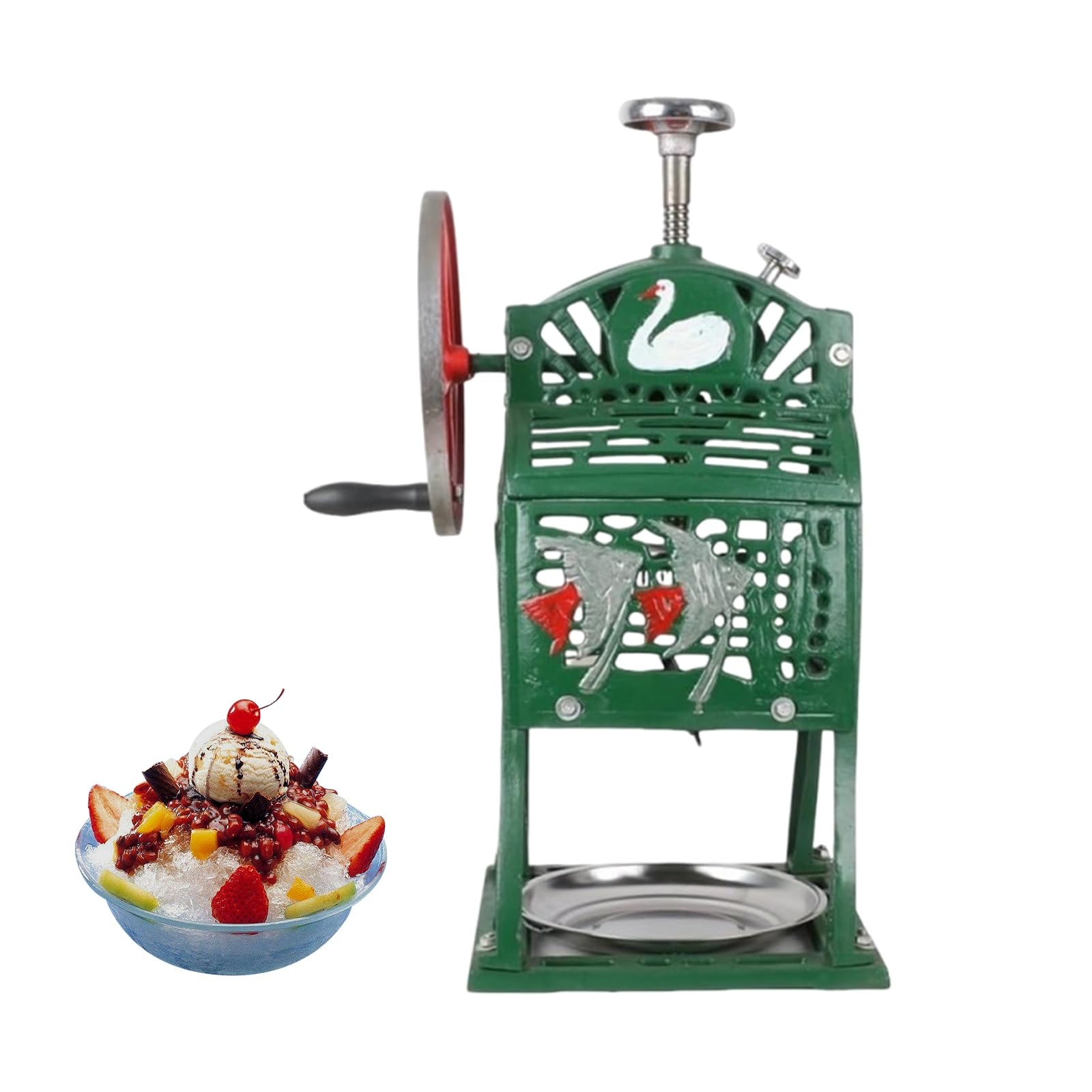 Tritaghiaccio Manuale Vintage, Macchina per Granite Professionale in Ghisa, Grattaghiaccio retrò con Vaschetta Inox per caffè, Bar e Negozi di Dolci