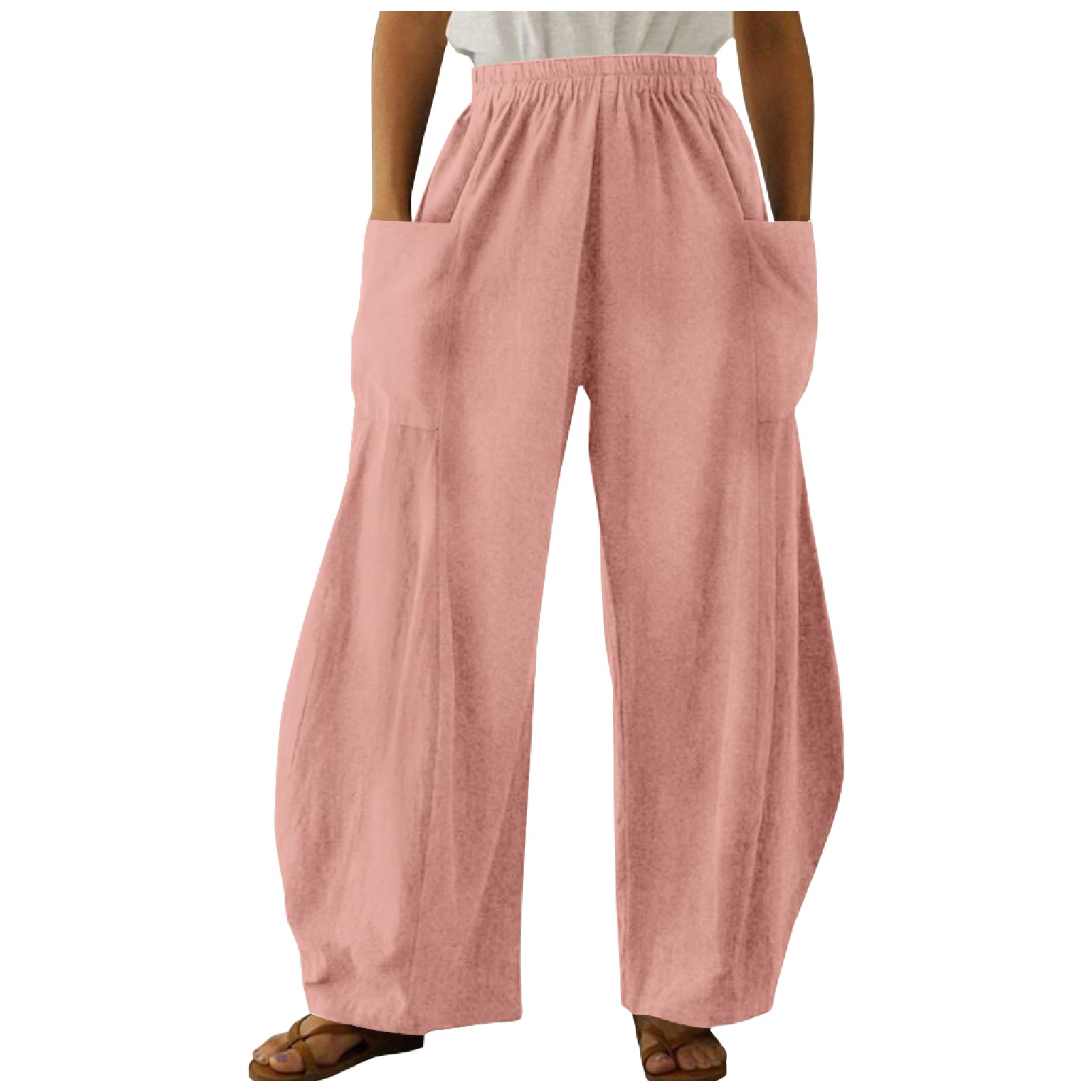 MARSVOVO Womens Summer Pants Lounge Comfy Elastic High Waisted Trousers Casual Beach Pants with Pockets