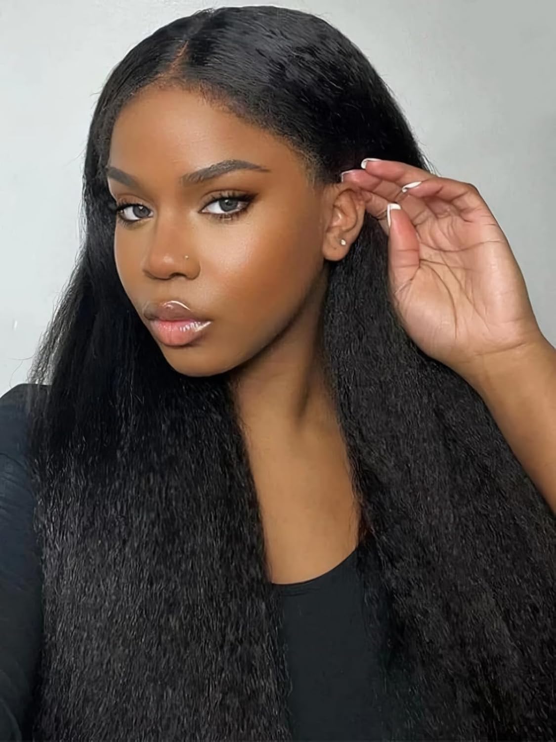 Yaki Straight HD Transparent Human Hair Wigs for Black Women 4x4 Kinky Straight Lace Front Wigs Pre Plucked with Baby Hair 180% Density 24 Inch