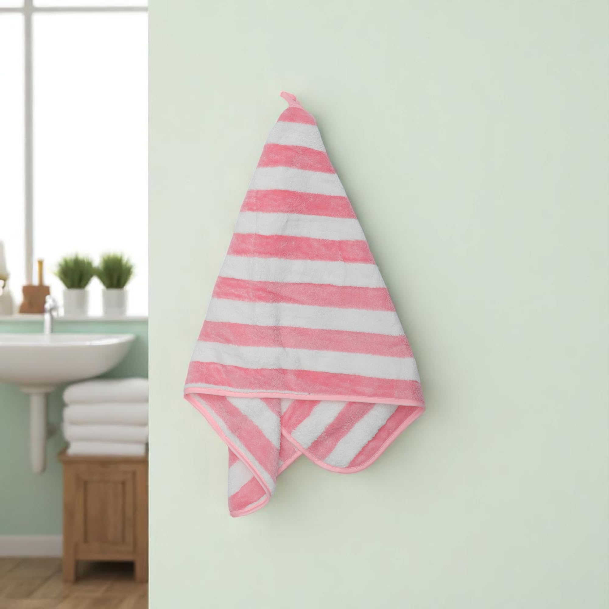 1 Pcs Towels Wide Stripe Bath Towel Microfiber Bamboo Fiber Pink 34x75cm