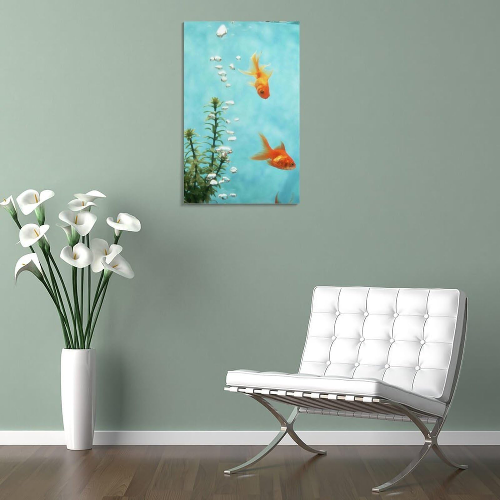 Amazon.co.jp: 絵画 水槽の中の 2 匹の小さな金魚インテリア 絵画