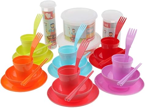 Amazon Co Jp 食器セット アウトドア カトラリーセット ボウル カップ プレート 箸 プラスチック製