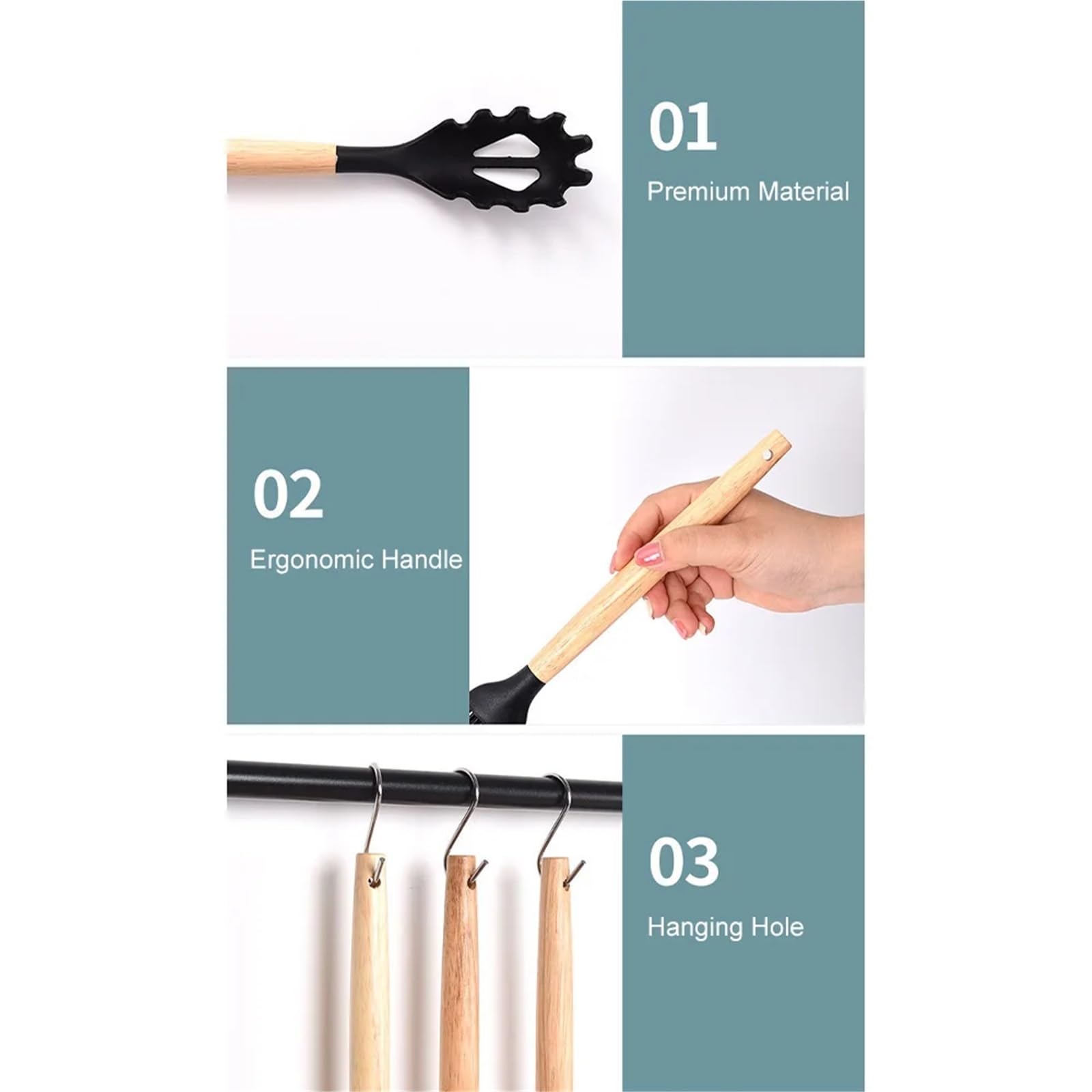 Silikon Küchenhelfer Set 44PCS Silikon Küchengeschirr Mehrzweck Kochgeschirr Utensilien Spachtel Suppe Löffel Schaufel Schneebesen Holz