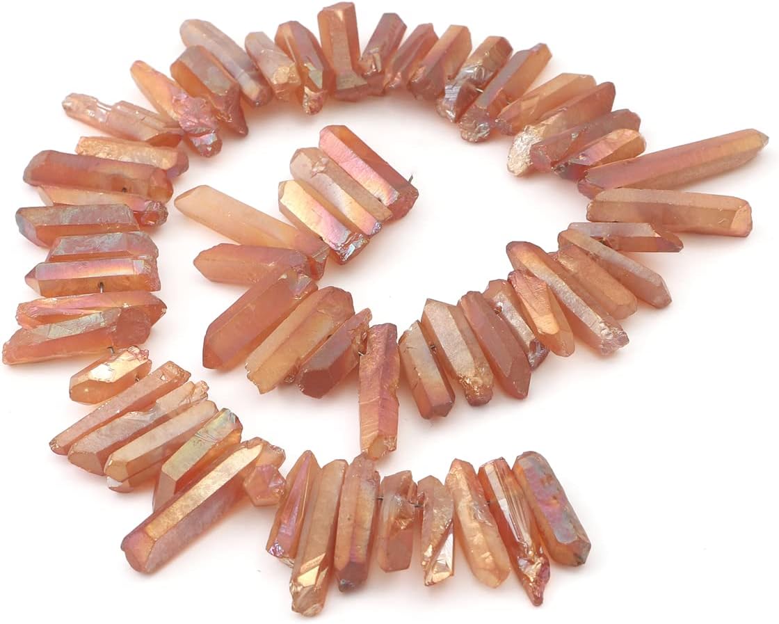 Beige Titanium Coated Crystal Quartz Spike Point Stick Beads Rough 0.6"-0.8" for Jewelry Making 15 Inch/Strand
