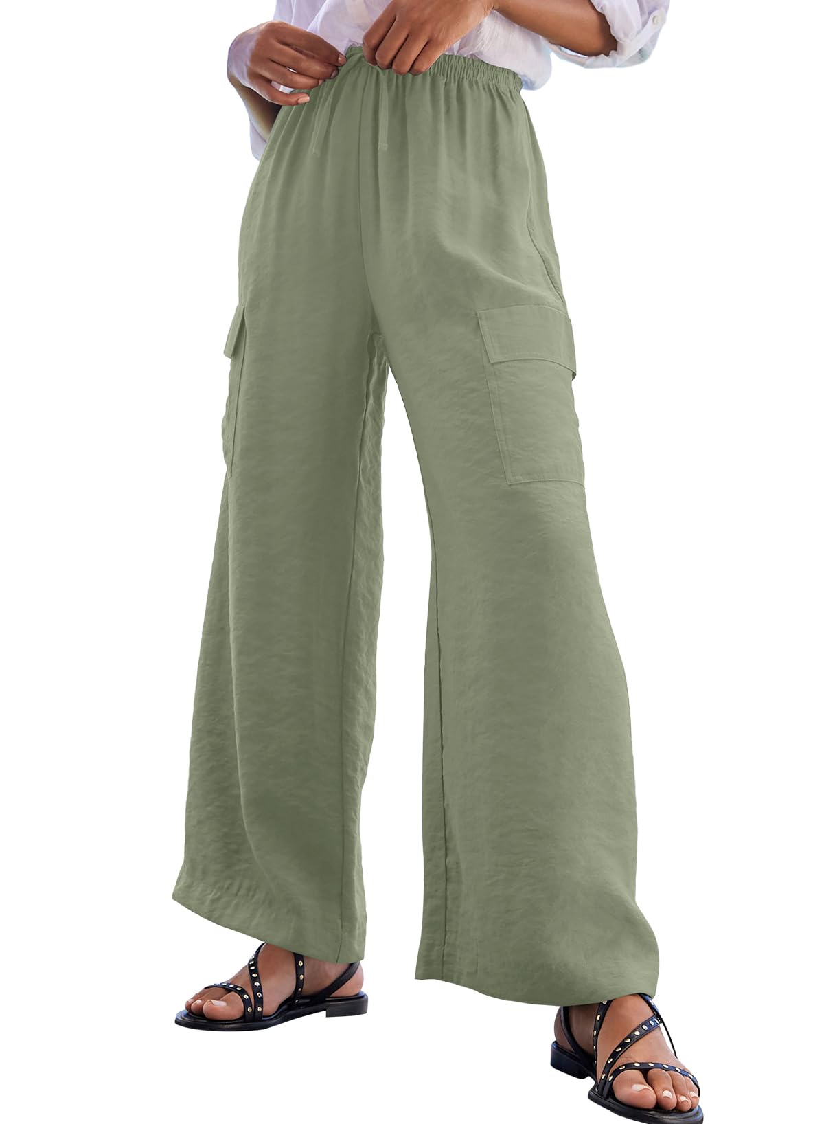 EVALESS Women Palazzo Pants Summer Casual Wide Leg High Waist Lounge Flowy Beach Trousers Travel Vacation Outfits