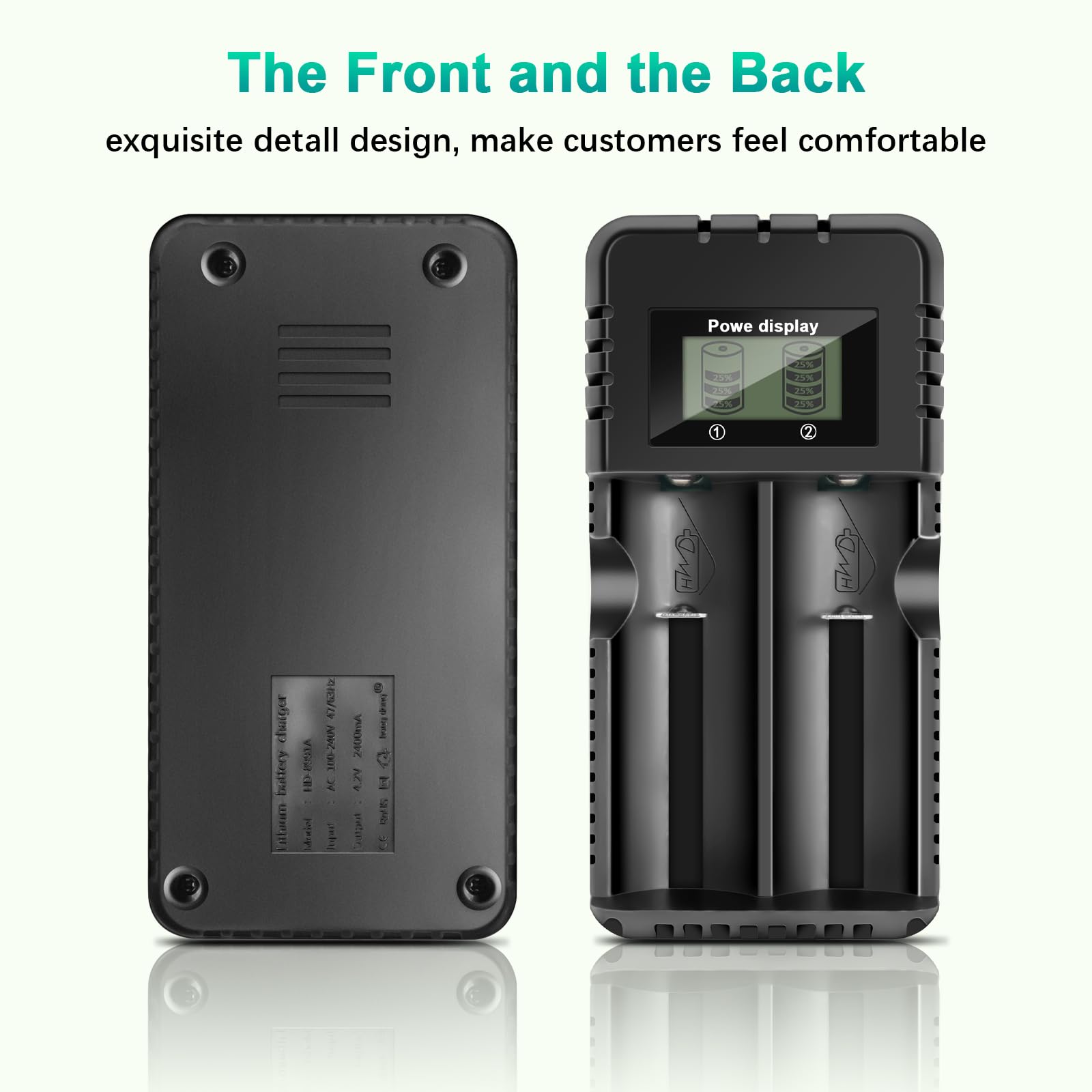 Caricabatterie agli Ioni di Litio a 2 Slot, LCD Caricabatterie Ricarica Rapida Intelligente per una Varietà di Batterie agli Ioni di Litio da 3,7 V, 26650/18650/14500/16340 (Small)