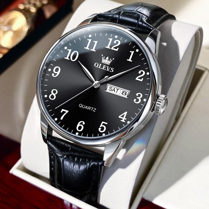 OLEVS Mens Watch, Stainless Steel Analog Quartz Watches Men, Classic Arabic Numerals Men's Dress Watch, Waterproof Luminous Day Date Leather Watches for Men - Image 5