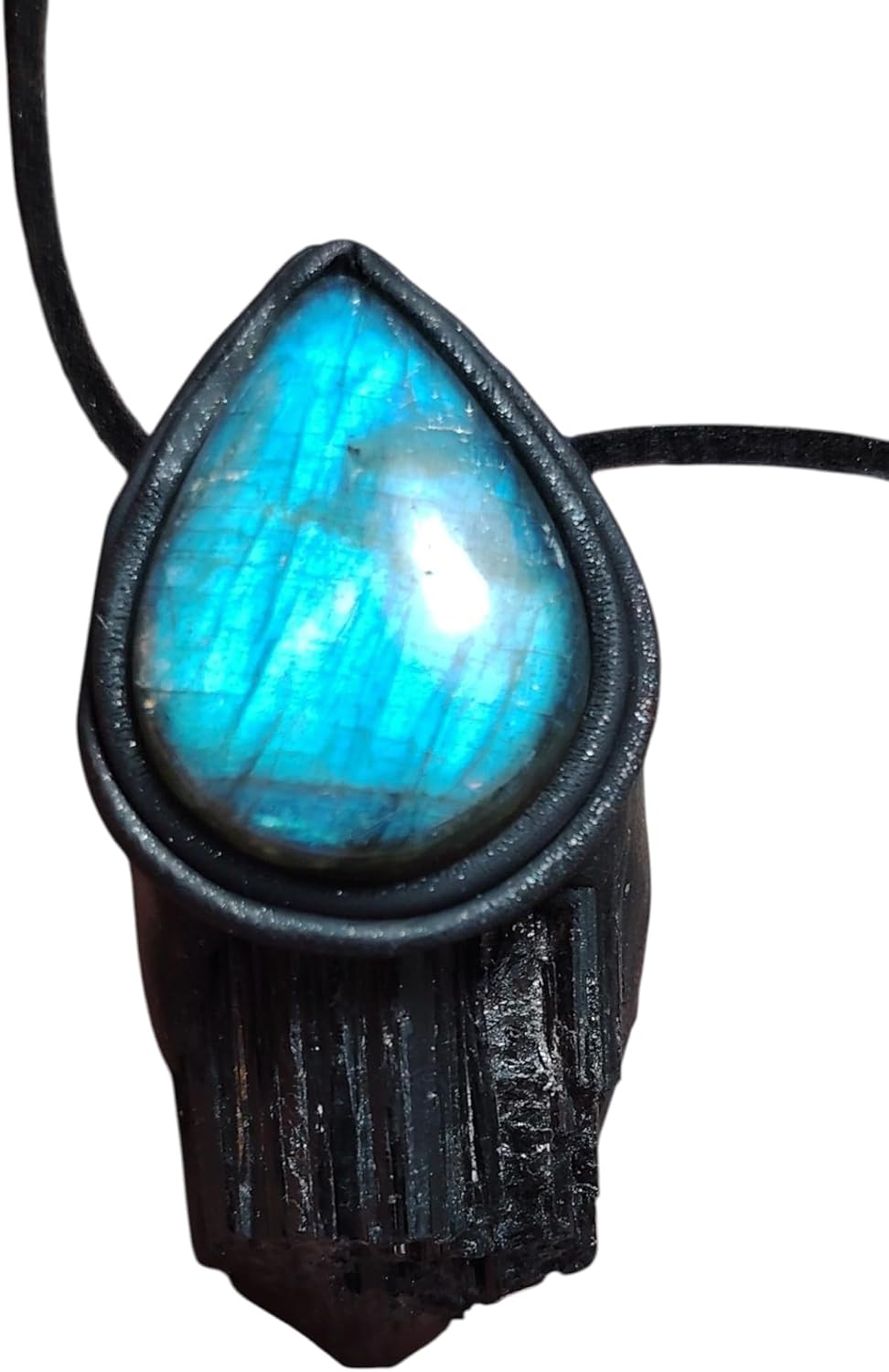 | Black Tourmaline Pendant Necklace | Warrior Men's Blue Labradorite Protection Crystal | Empath Energy and Spiritual Protection Jewelry
