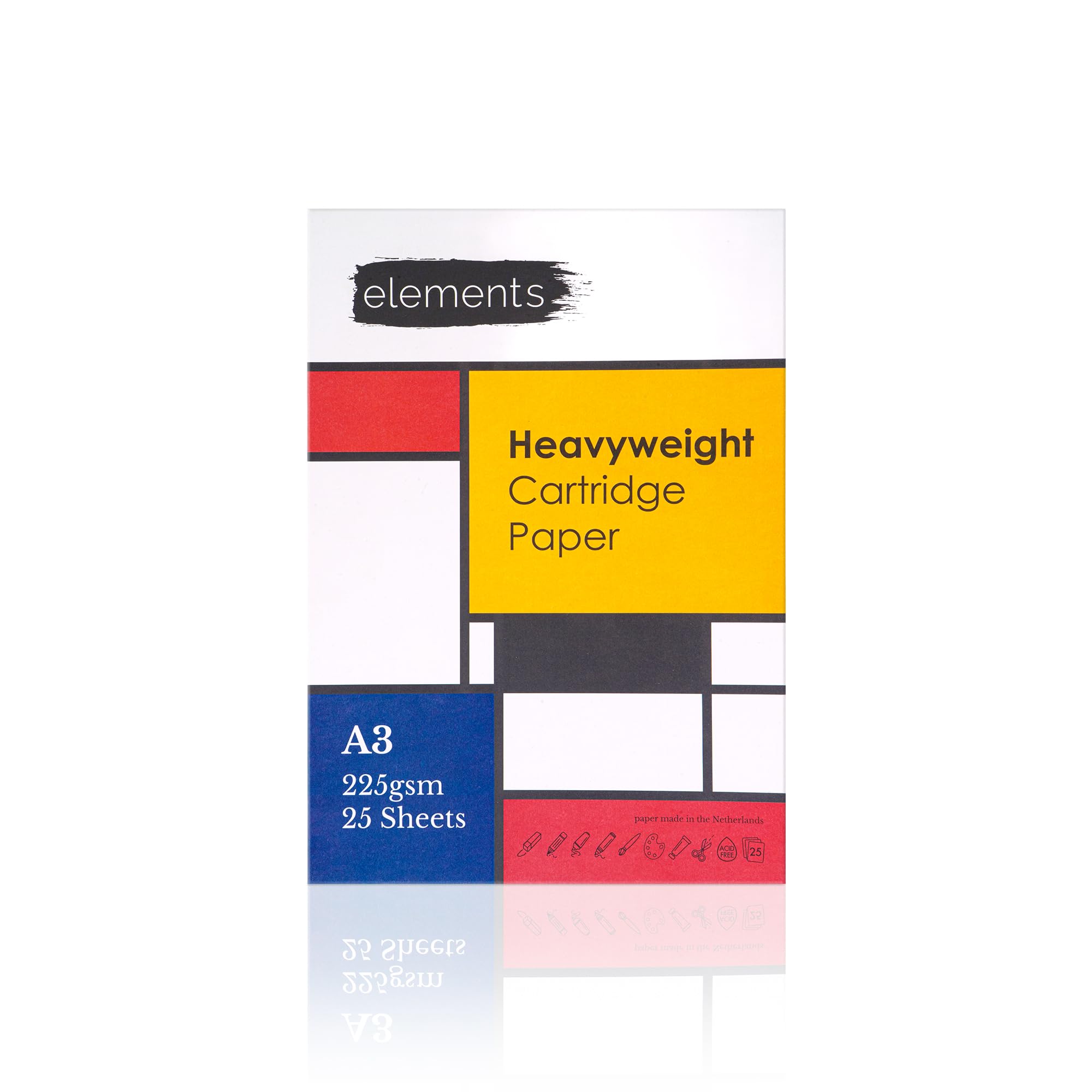 Elements Heavyweight A3 Cartridge Paper Pad – 225gsm, Double Heavyweight A3 Paper Pad for Dry Media, Ideal for Drawing and Sketching with Pencils, Charcoal, Ink & Pastels – 25 Sheets, Glue Bound