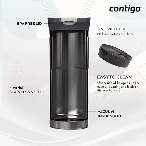 Miniatura 4 de Contigo Byron Snapseal Taza de viaje, taza térmica de acero inoxidable, botella de vacío, vaso a prueba de fugas, taza de café con tapa fácil de