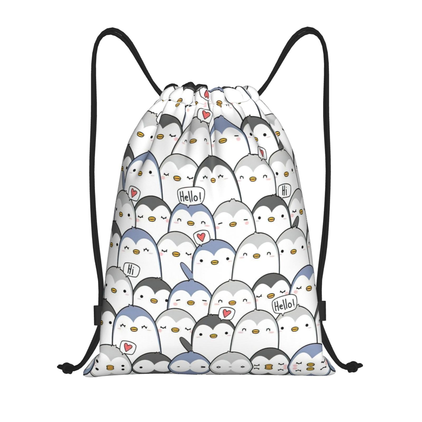 Edwal Unisex Black Cute Penguin Print Drawstring Backpack Drawstring Gym Bags Draw String Bags Backpack For Sports, Gym, Travel