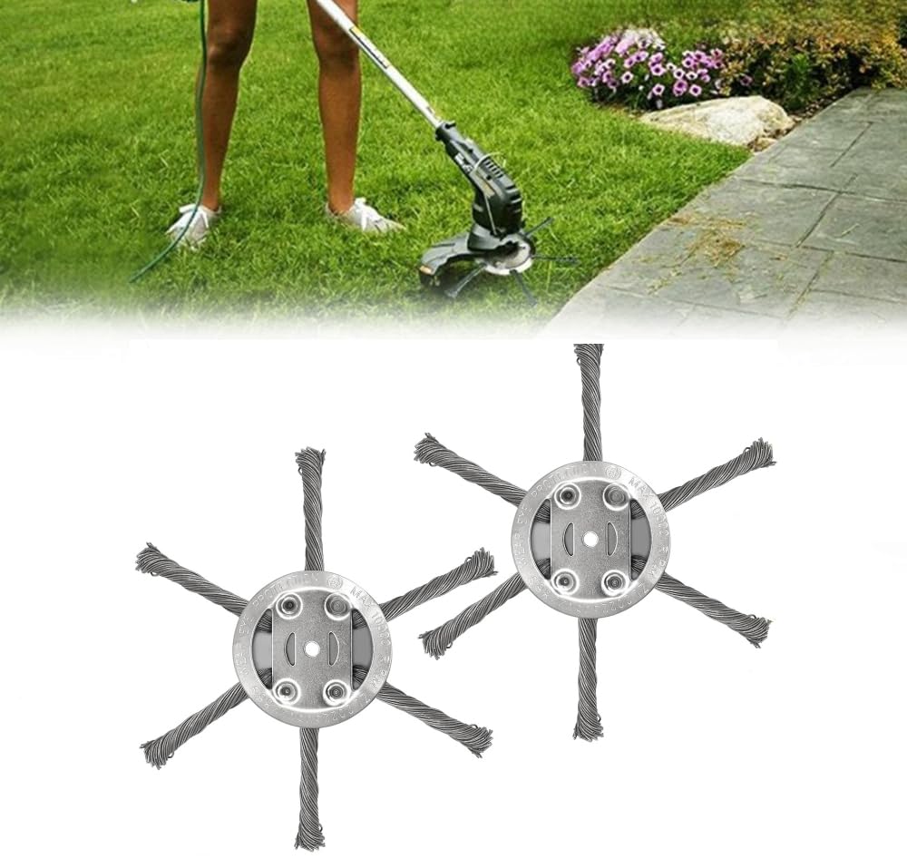 Steel Wire Grass Trimmer Head, 6 Inches Universal Wire Weed Trimmer Head, Wire Rotary Brush Weed Cutter, Unbreakable Weed Remover Tool, Compatible with Most Lawn Mower (2pcs, 6 Blade)