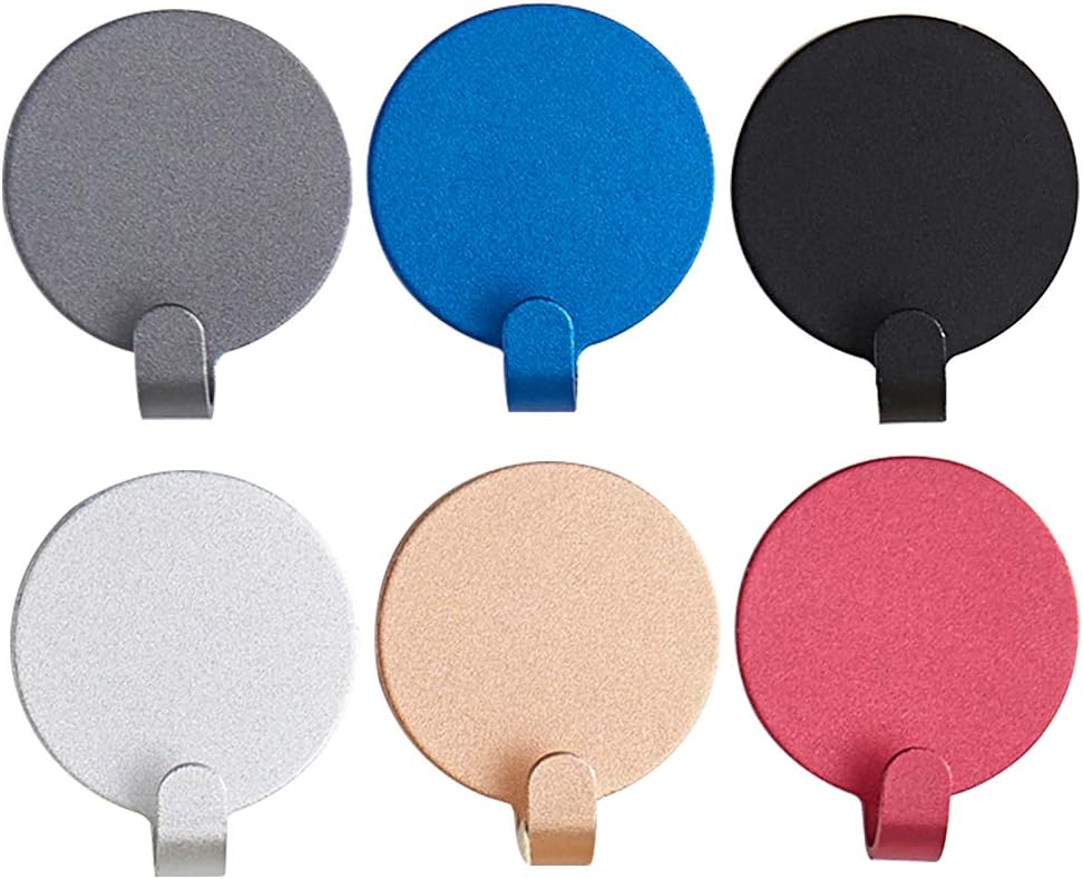 KAIYING Self Adhesive Hooks, Round Decorative Wall Hooks Hanger Aluminum Stick on Hook for Hanging Robe, Towel, Coat, Bags, Hats -Home Kitchen Bathroom Office ((6 Packs))