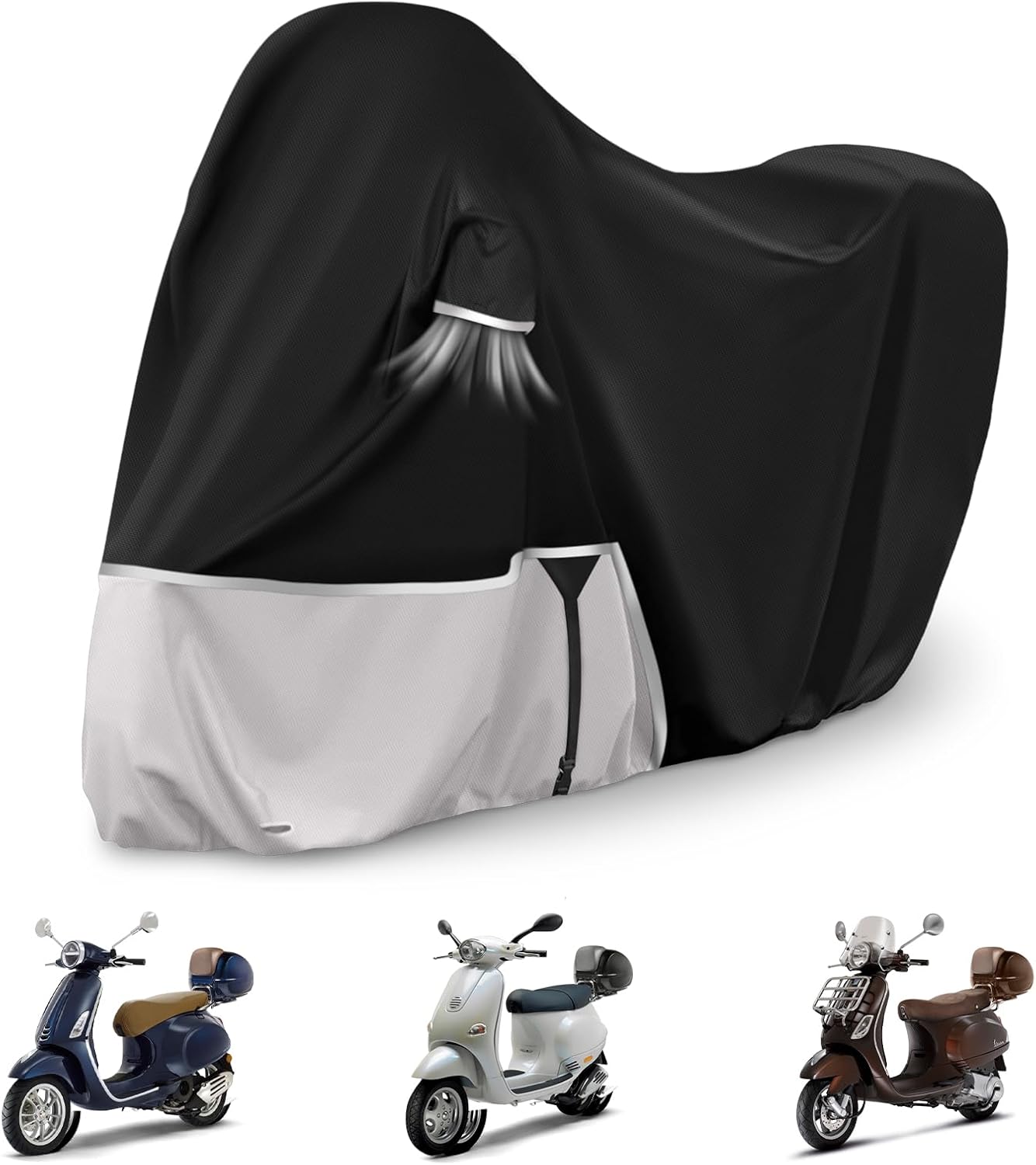 Waterproof Motorcycle Cover Compatible with Piaggio Vespa ET2 ET4 LX150 LXV and Sprint 150, Primavera 50/150 with Trunk Model, 420D Oxford Cloth Motorcycle Cover for Snow Rain Dust Protection