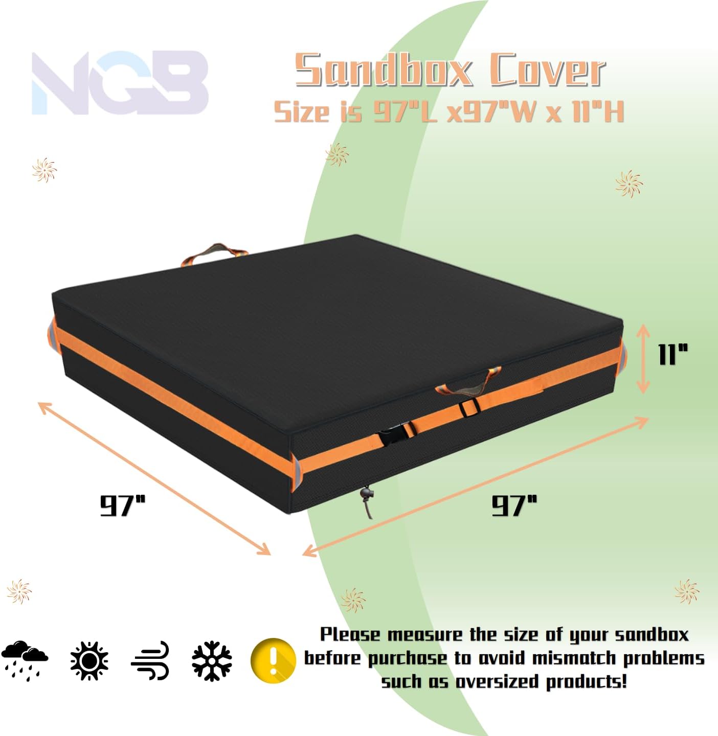 Sandbox Cover, Square Sandbox Cover Waterproof, Outdoor Toddler's Sand Box Covers for Sand Protection (97" L×97" W×11" H,Black)