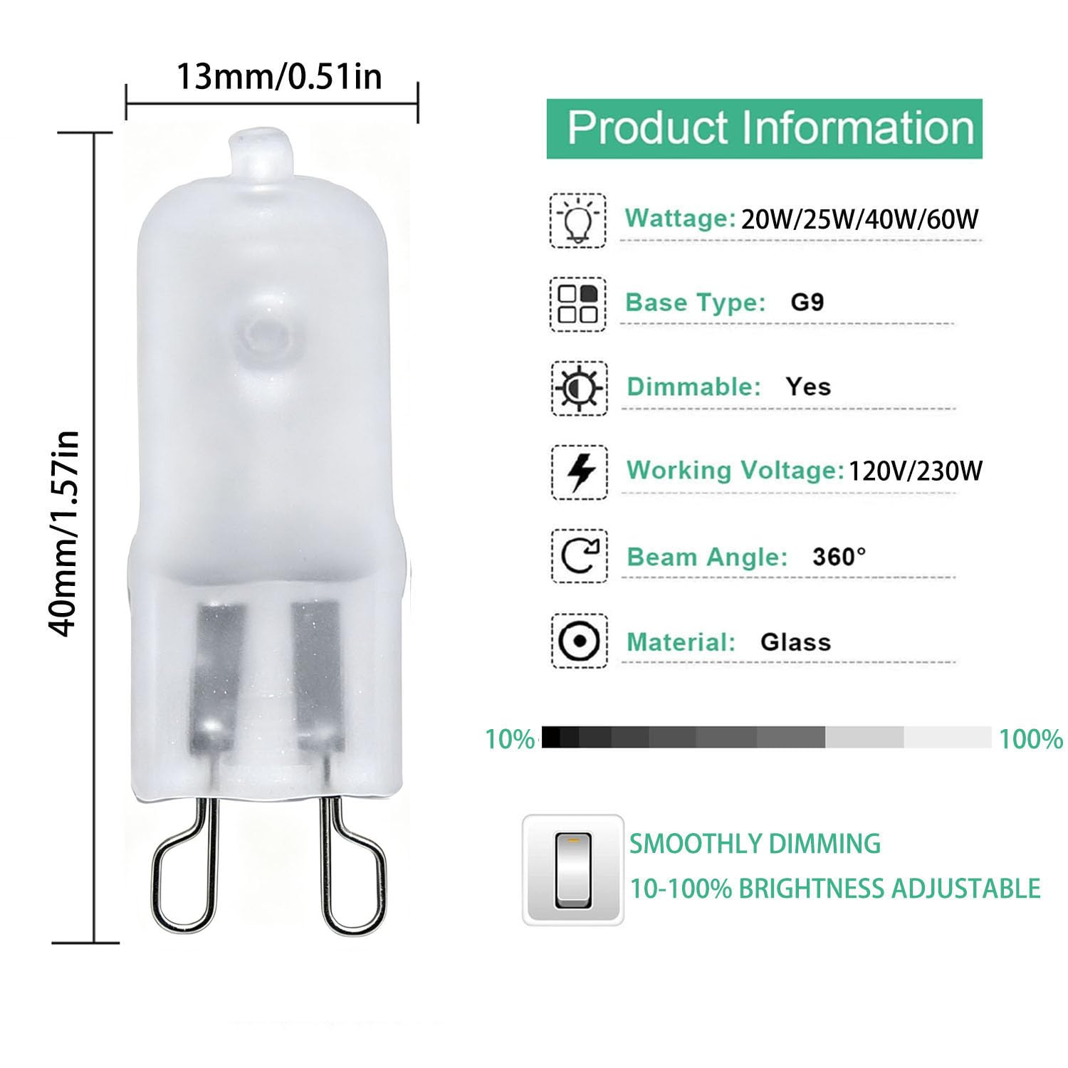 20PCS Frosted Lense G9 230V 60W Halogeng Leuchtmittel G9 T4 JCD Typ Warmweiß Dimmbar